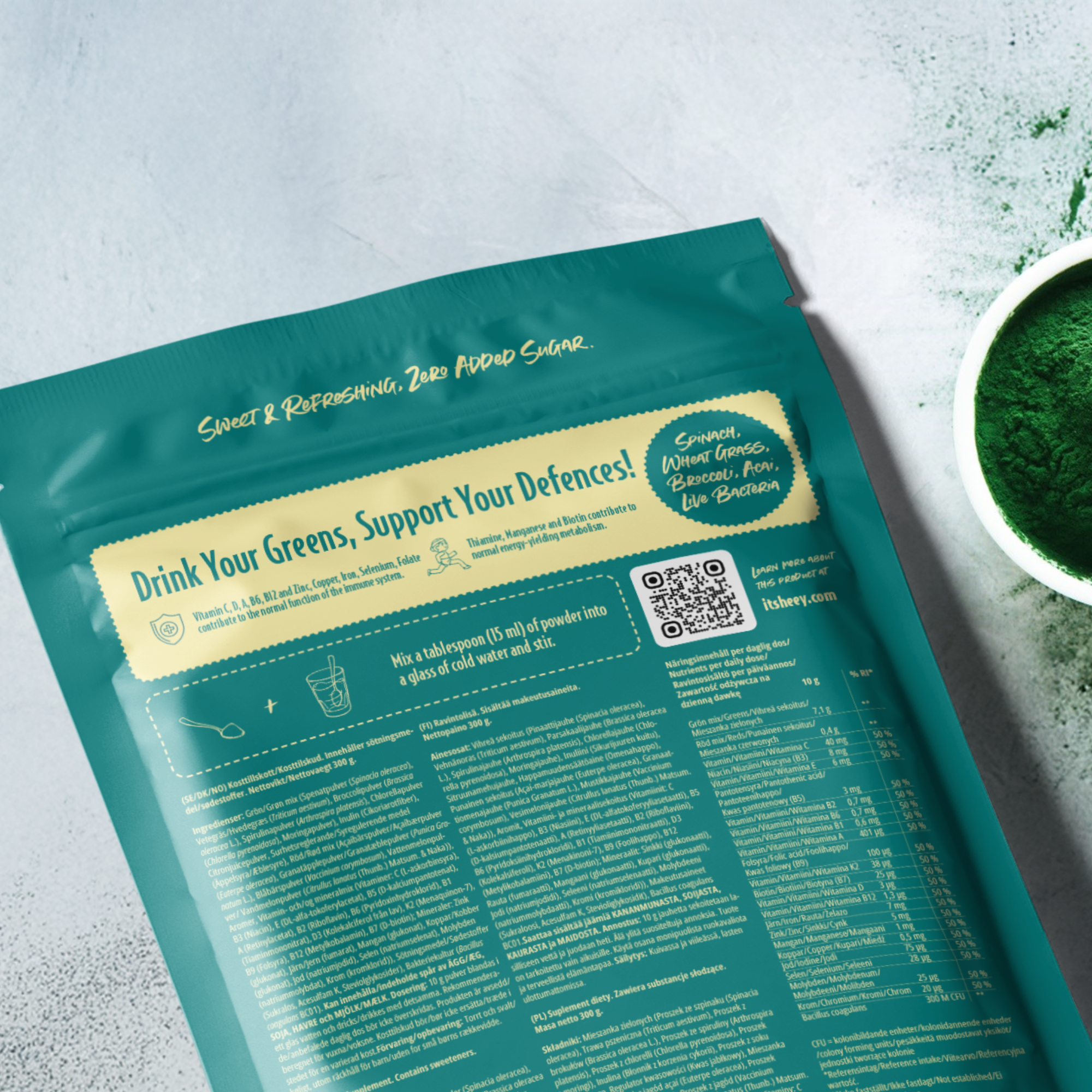 Heey! Greens & Biotics Superfood, Raspberry Lime, 300 g