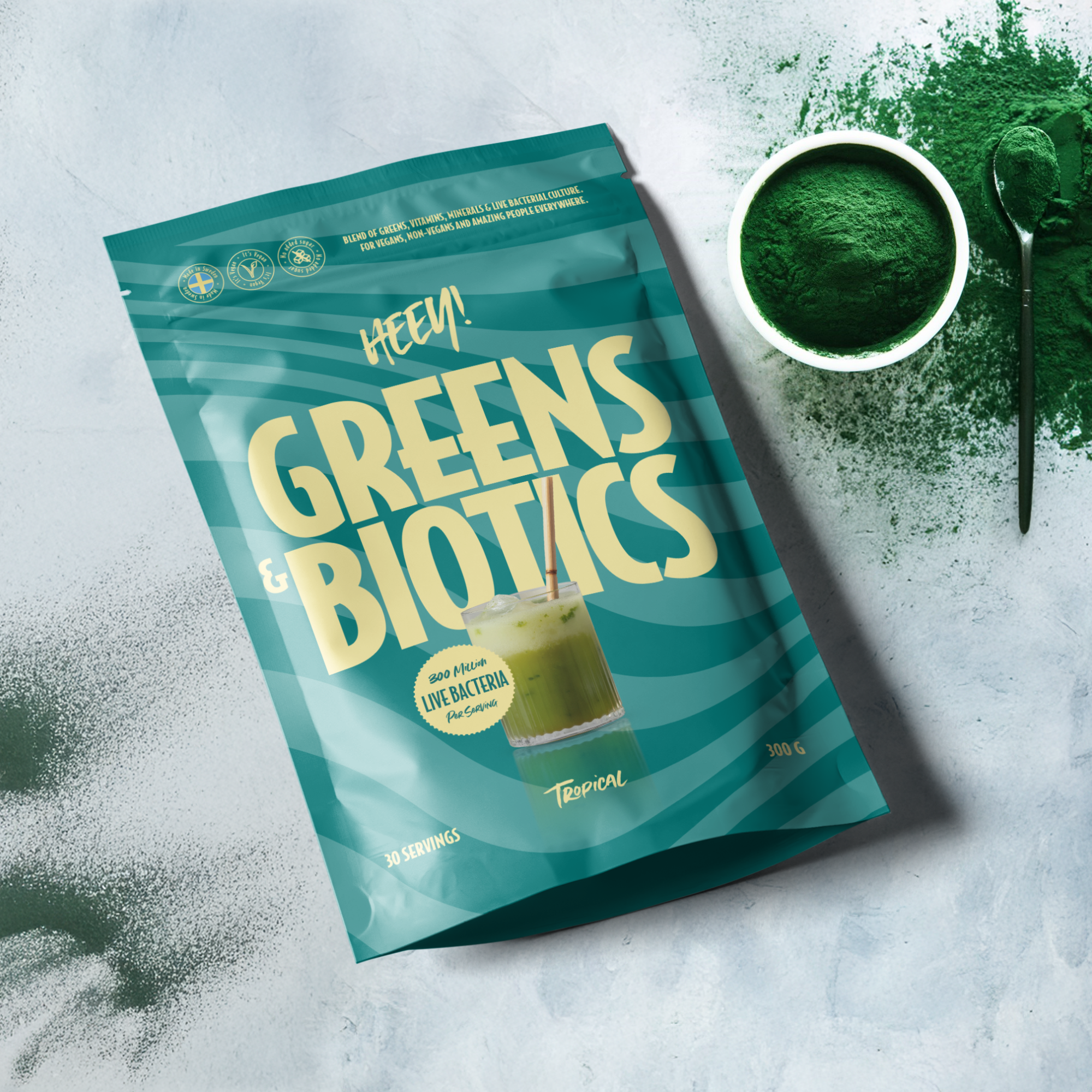 Heey! Greens & Biotics Superfood, Mixed Berries, 300 g