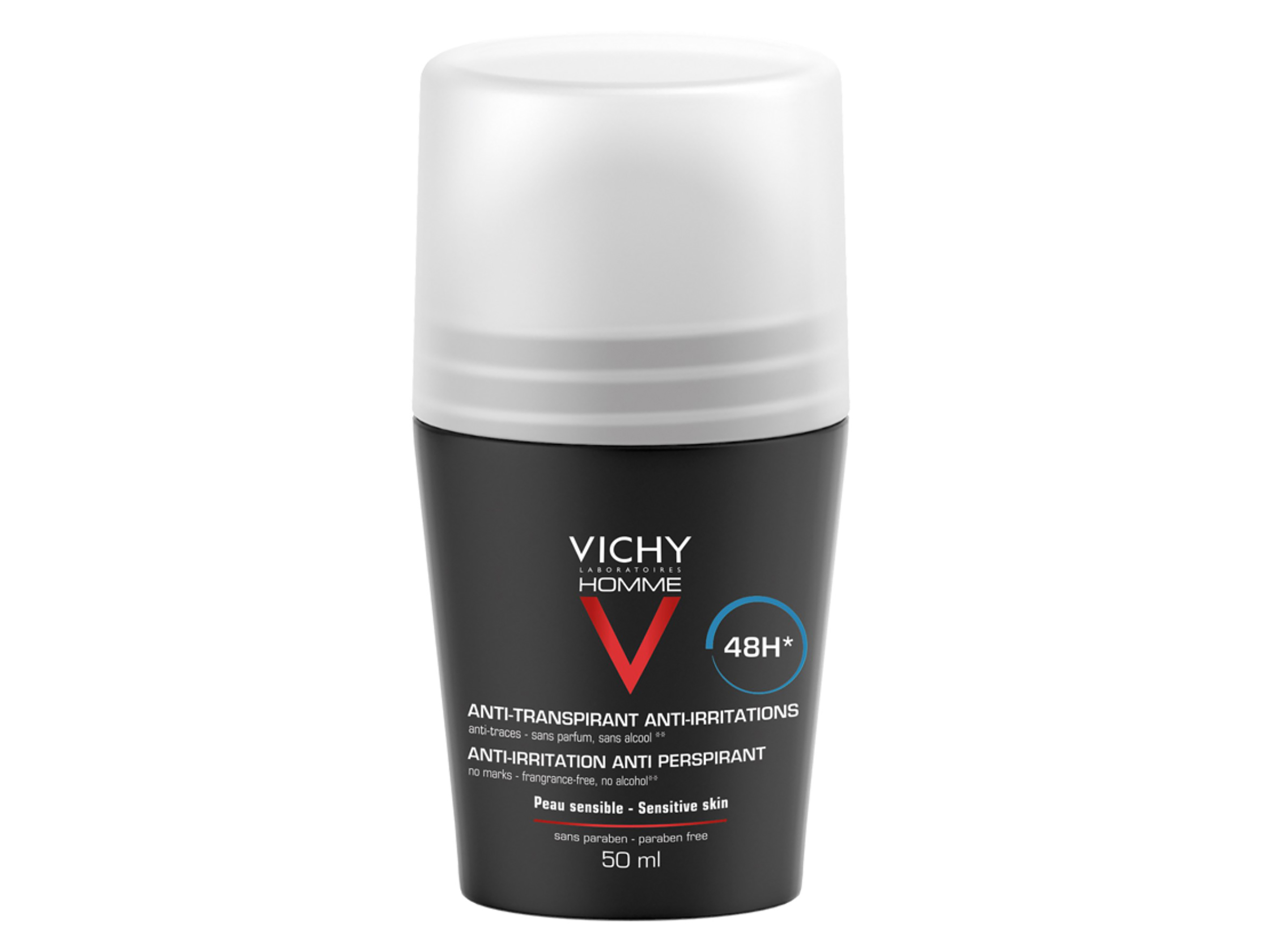 Vichy Homme Anti-Trace Deo, roll on, Uten parfyme, 50 ml