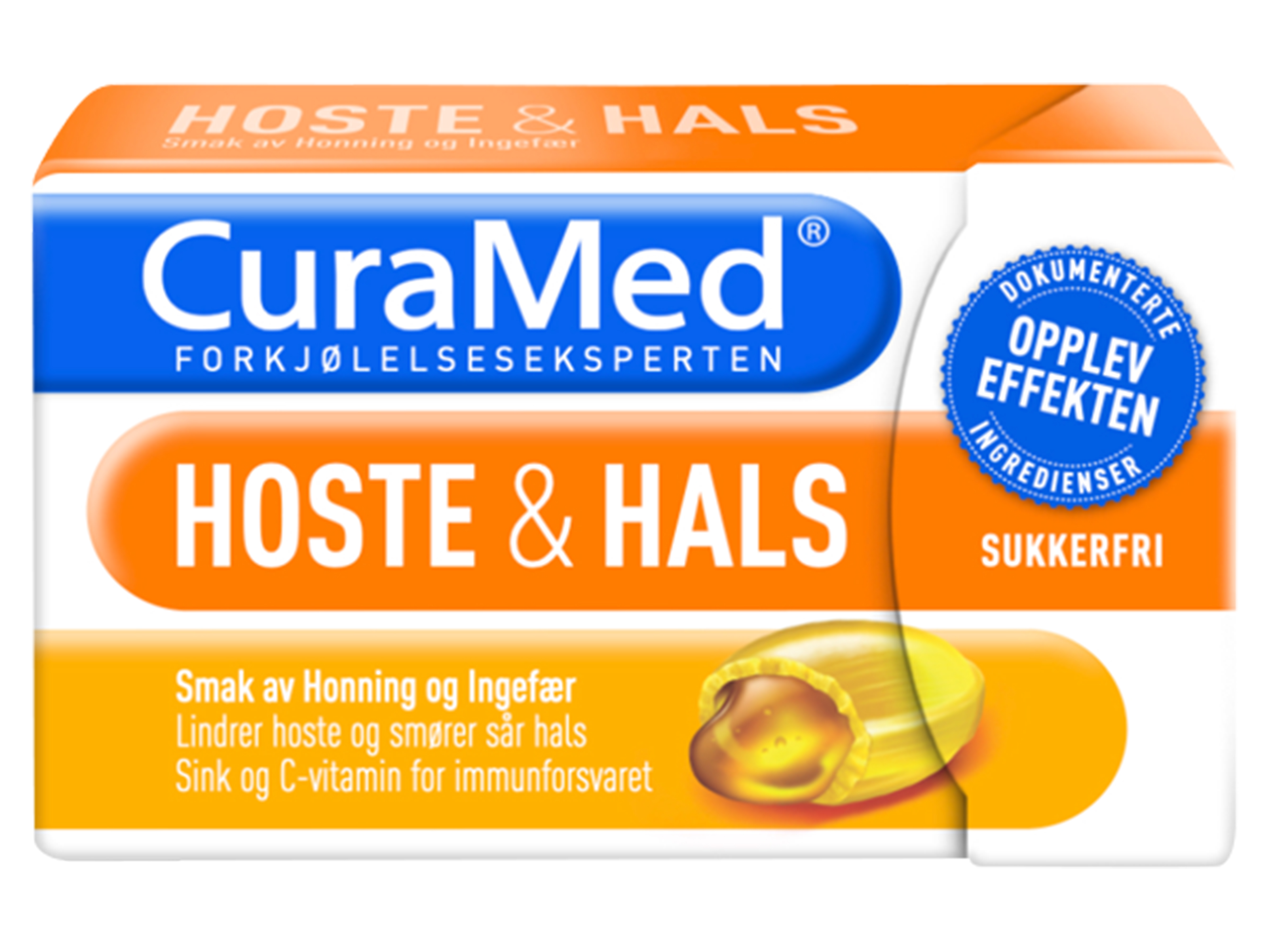 Curamed Hoste & Hals Honning & Ingefær, 16 pastiller