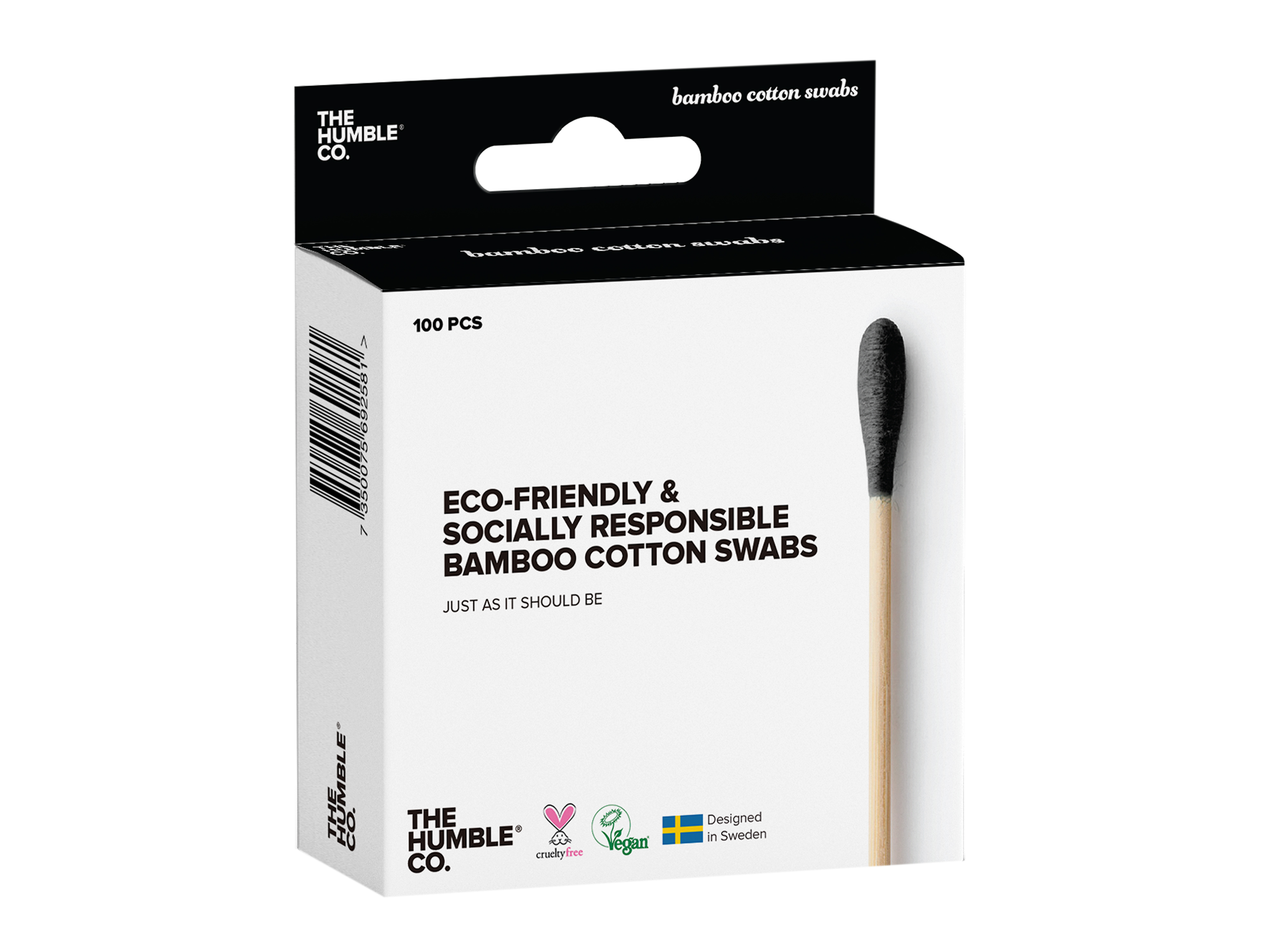 The Humble Co. Natural Cotton Swabs Black, 100 stk.