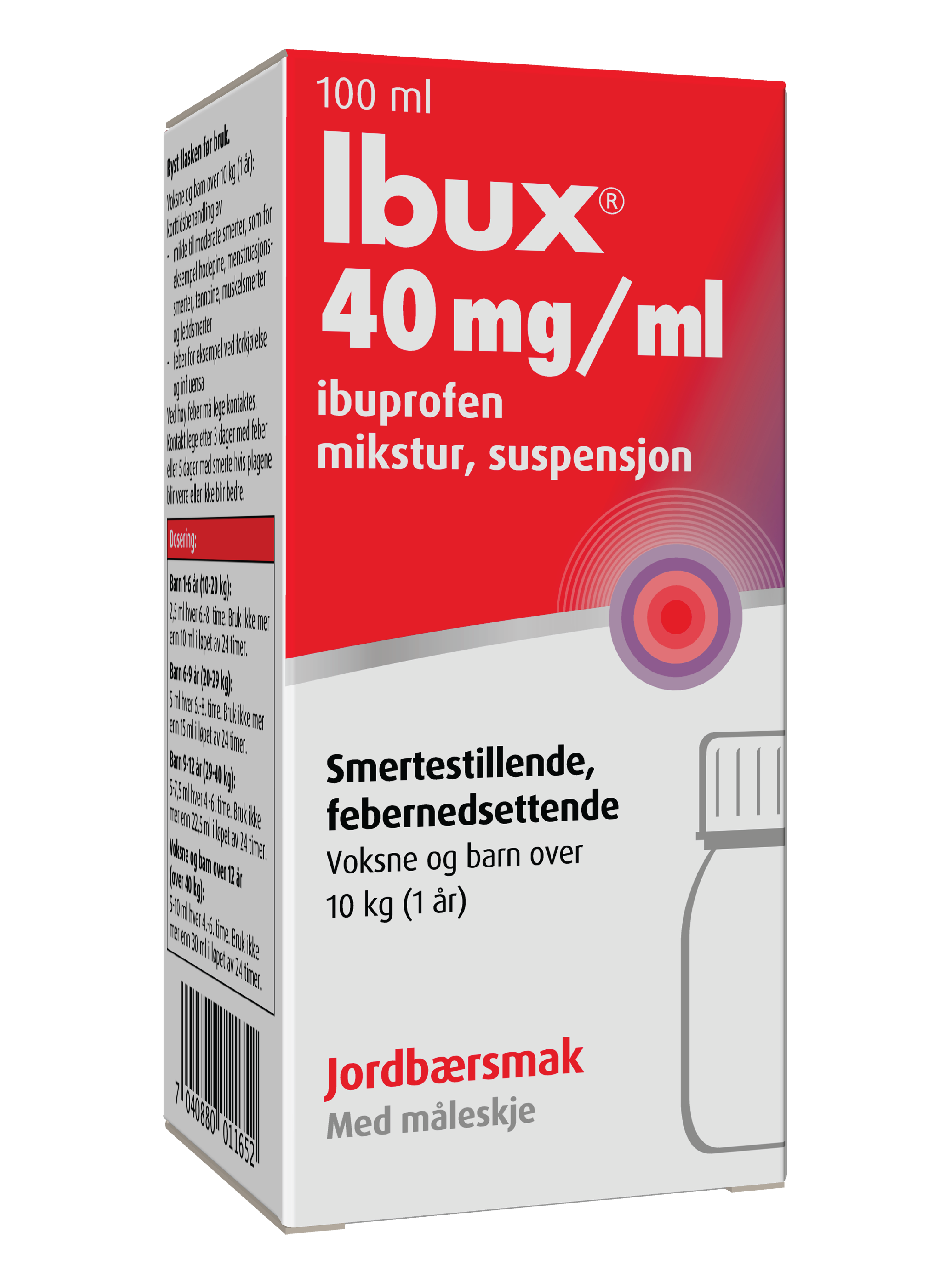 Ibux Mikstur 40mg/ml jordbær, 100 ml.