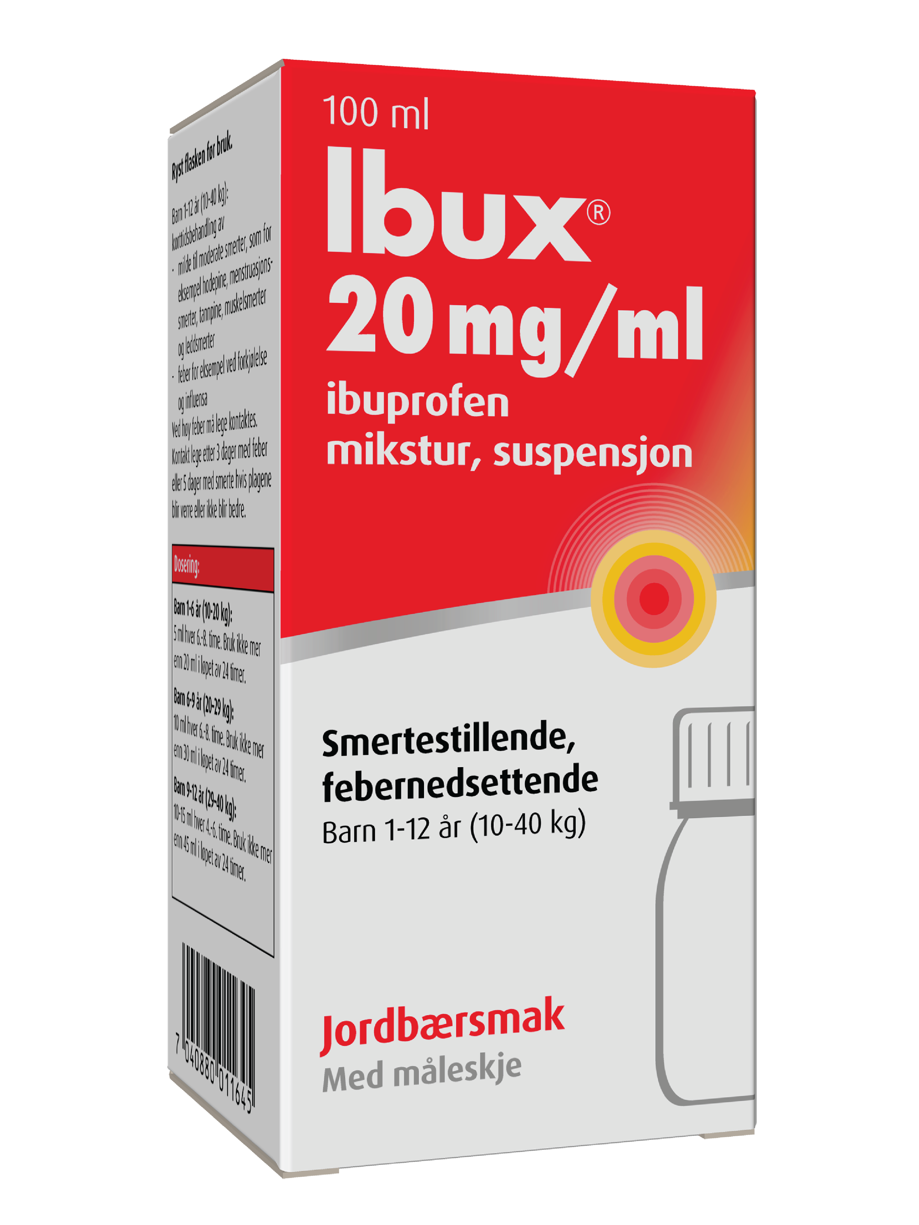Ibux Mikstur 20mg/ml jordbær, 100 ml.