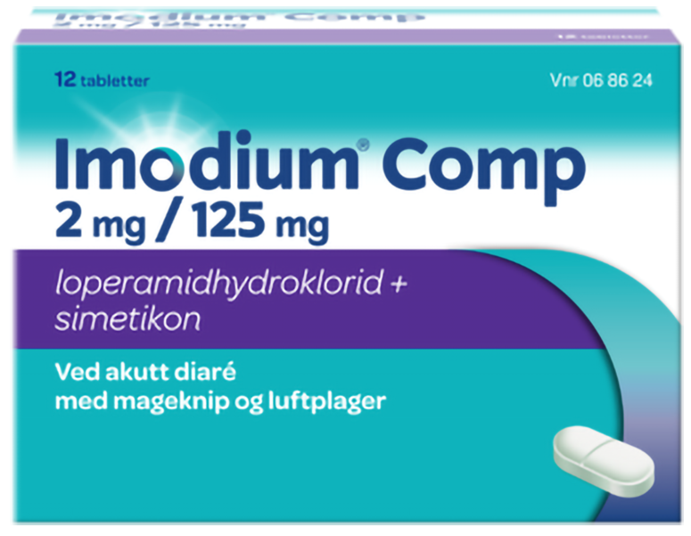 Imodium Comp tabletter 2mg/125mg, 12 stk. på brett