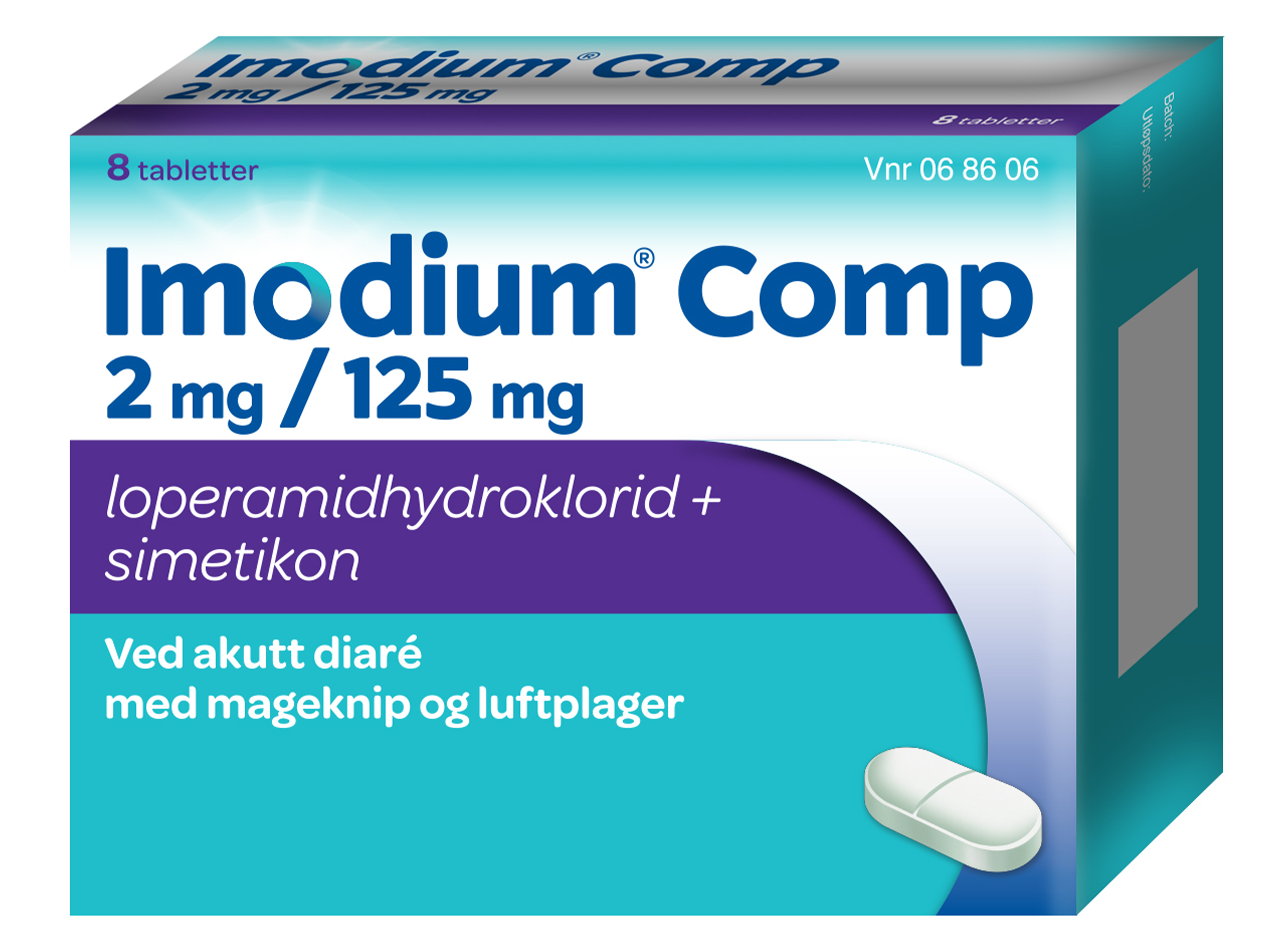 Imodium Comp tabletter 2mg/125mg, 8 stk. på brett