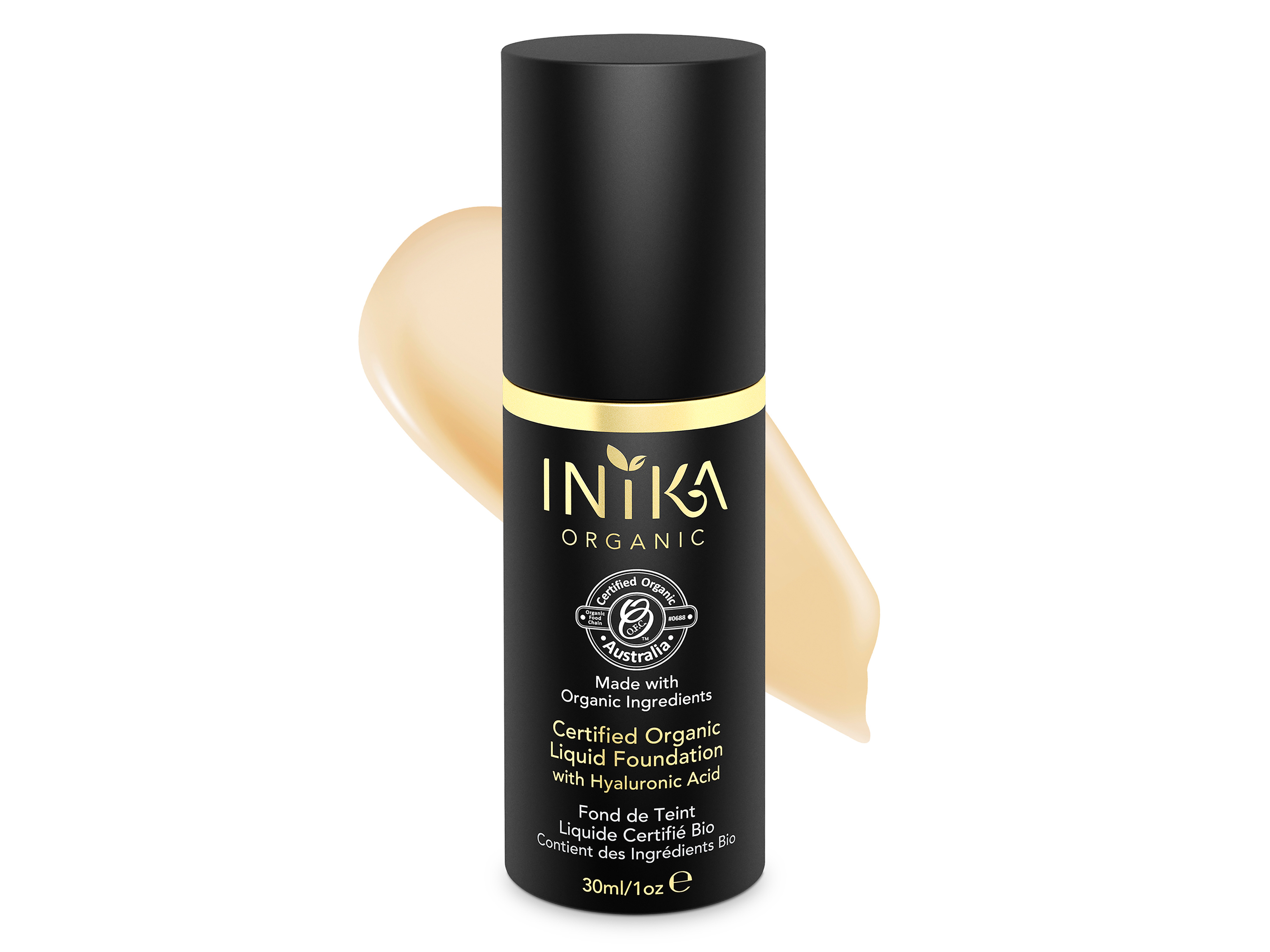 INIKA Organic Certified Liquid Foundation with Hyaluronic Acid, Cream, 30 ml