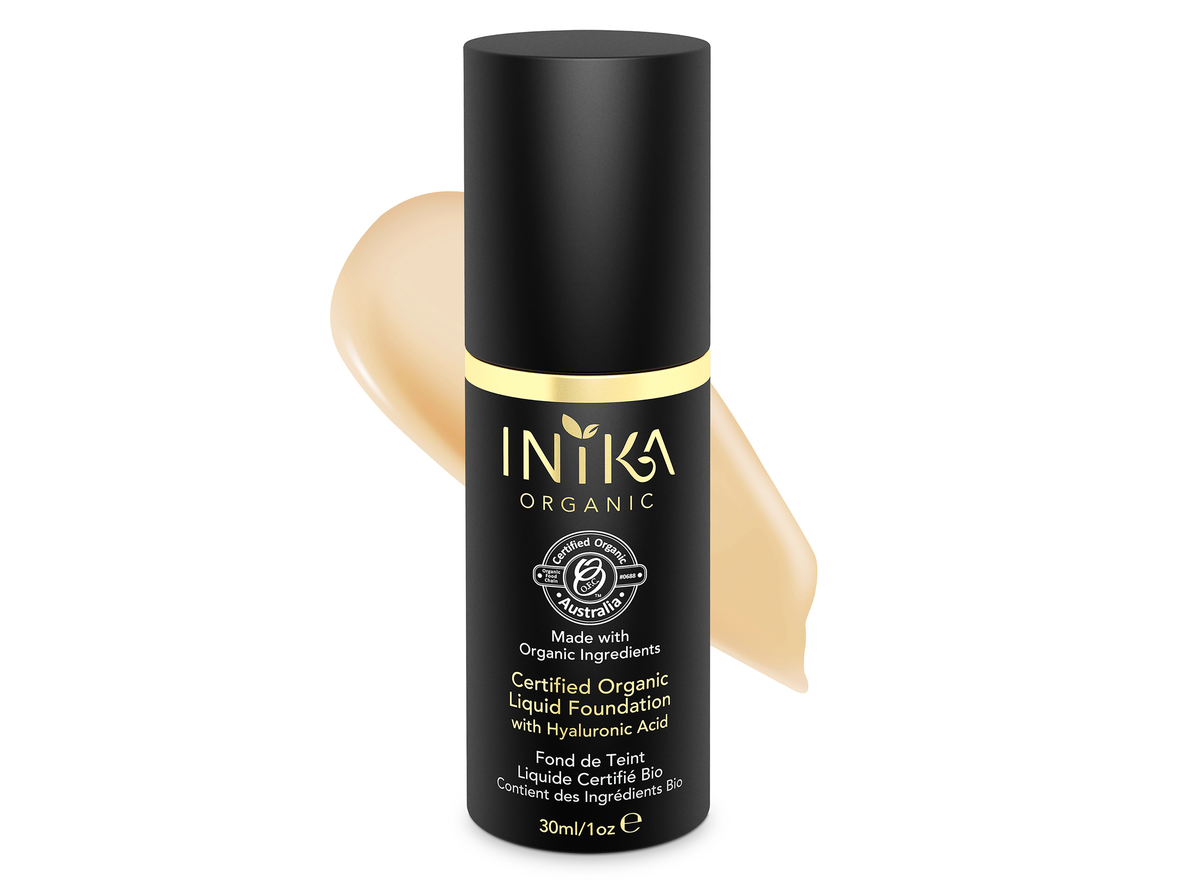 INIKA Organic Certified Liquid Foundation with Hyaluronic Acid, Beige, 30 ml