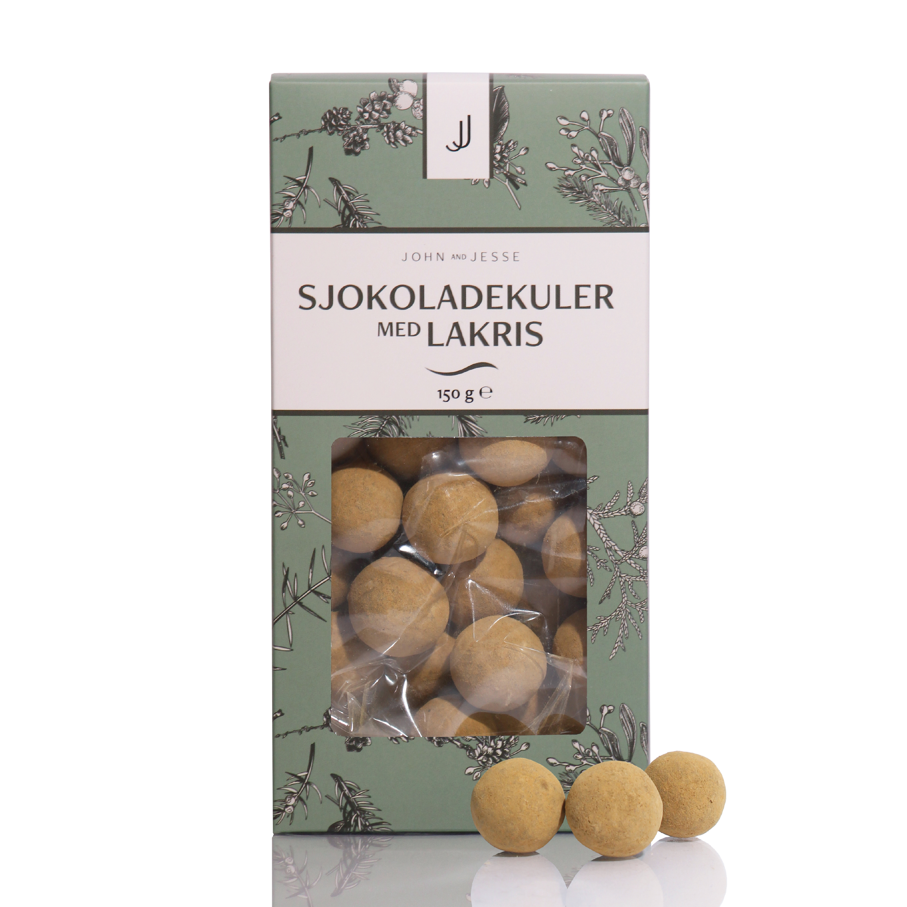 J&J Sjokoladekuler med lakris, 150 g