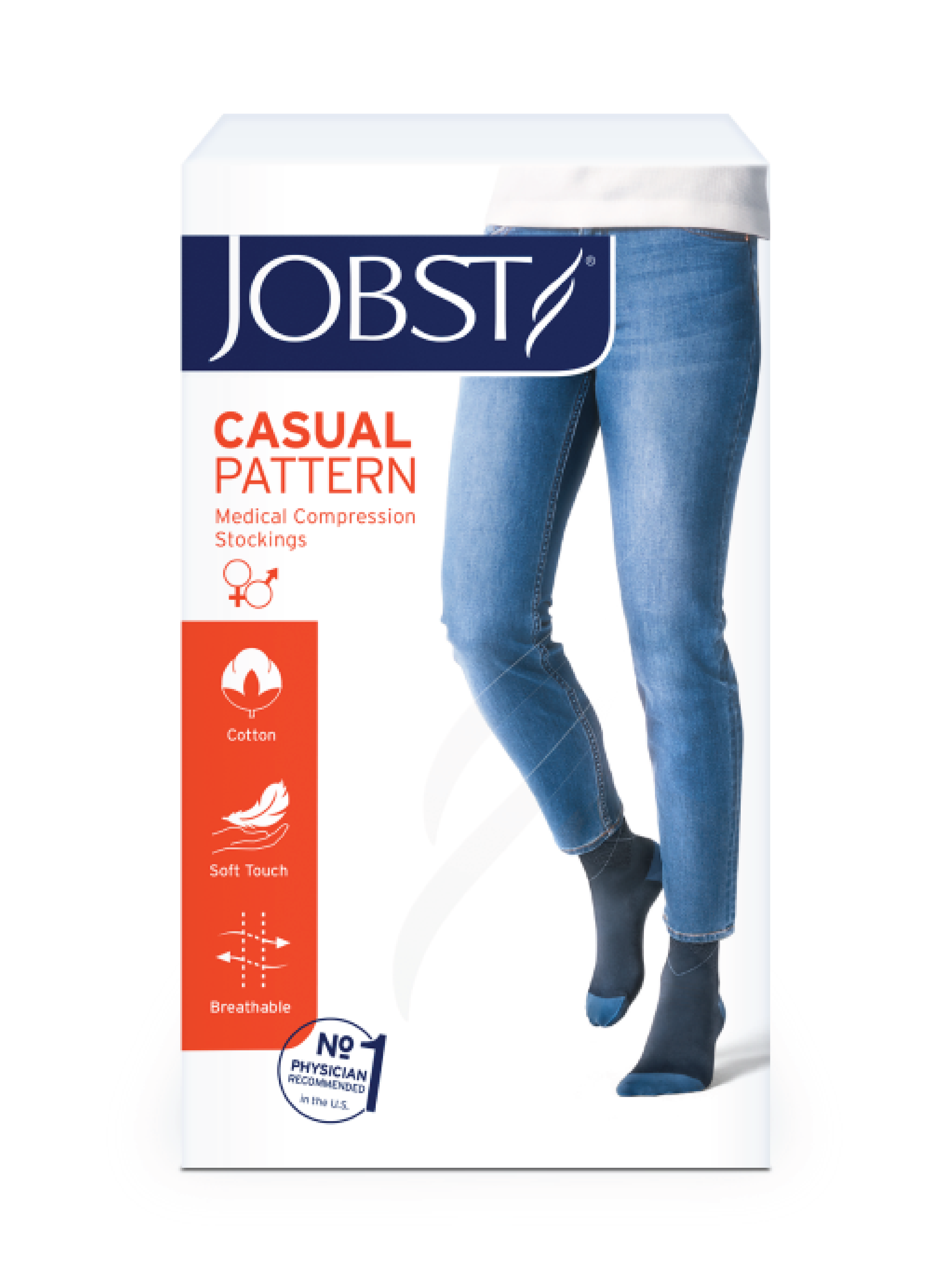 JOBST Casual Pattern knestrømpe, Klasse 1, large, blå, 1 par