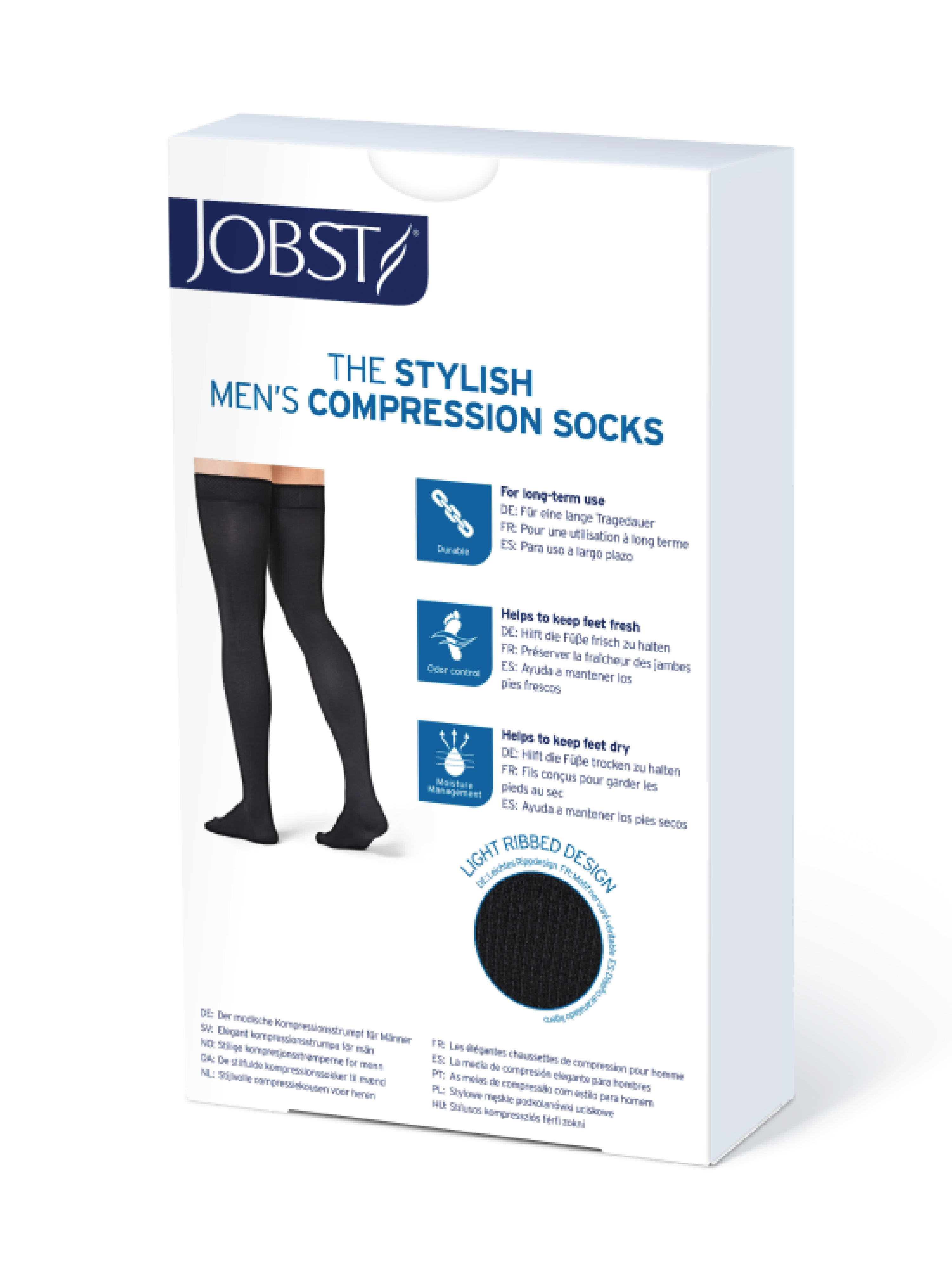 JOBST For Men lårstrømpe, Klasse 2, medium, sort, 1 par