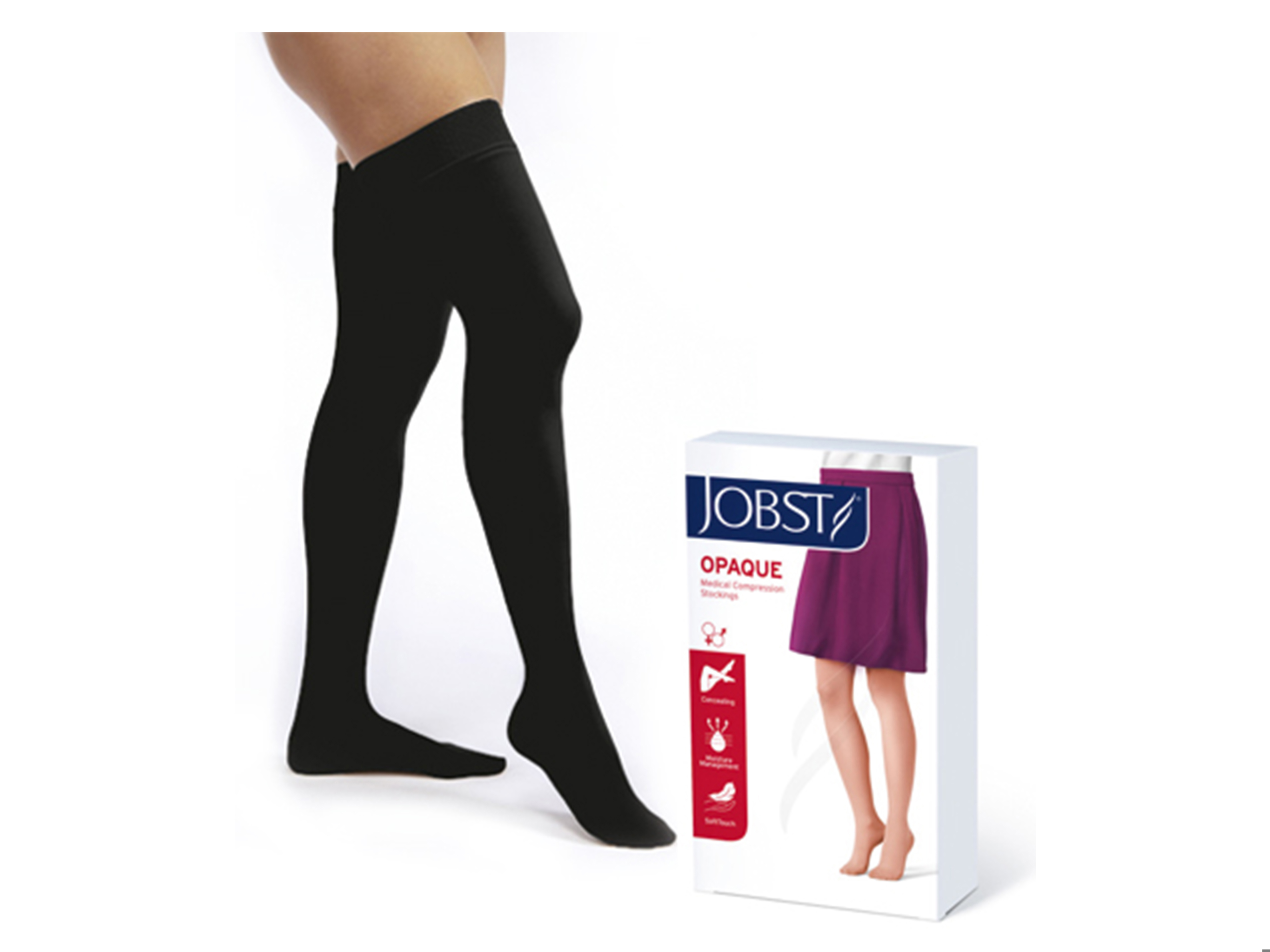 JOBST Opaque lårstrømpe, Large, sort, 1 par