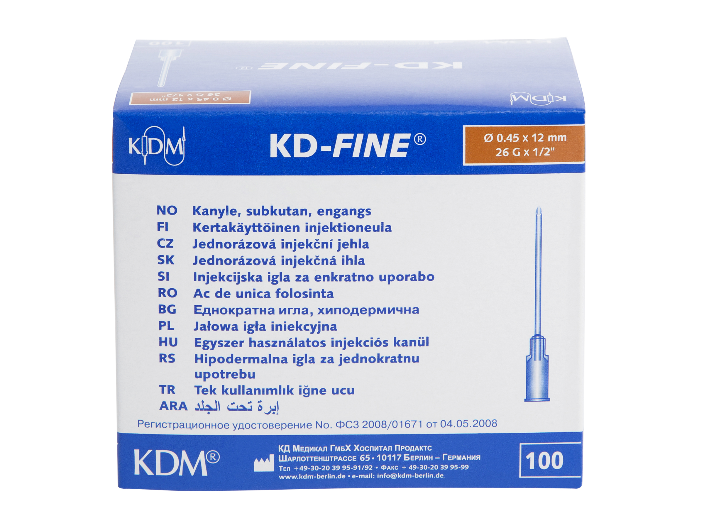 One Med KDM KD-fine kanyler til injeksjon, 0,45x12mm, 26G X 1/2", brun 100 stk.