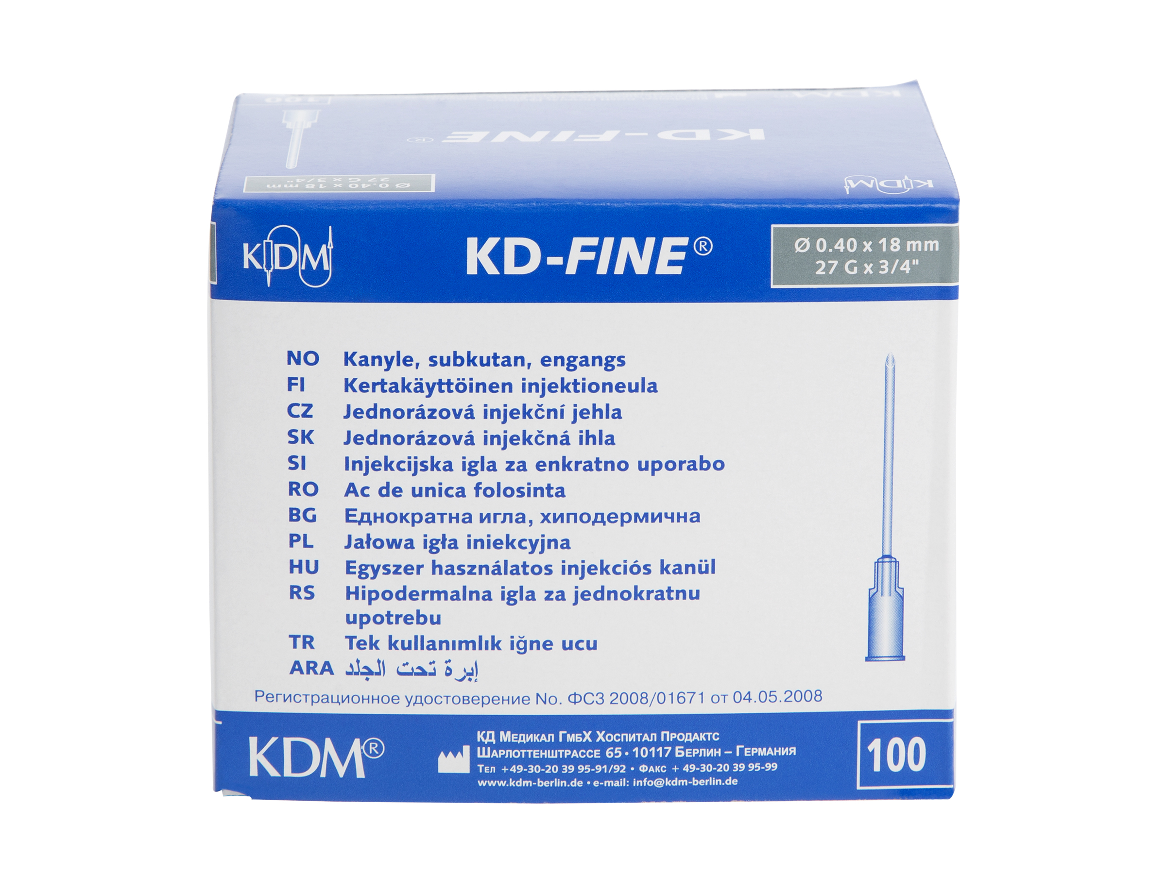 OneMed KDM KD-fine kanyler til injeksjon, 0,4x18mm, 27G X 3/4", grå 100 stk.