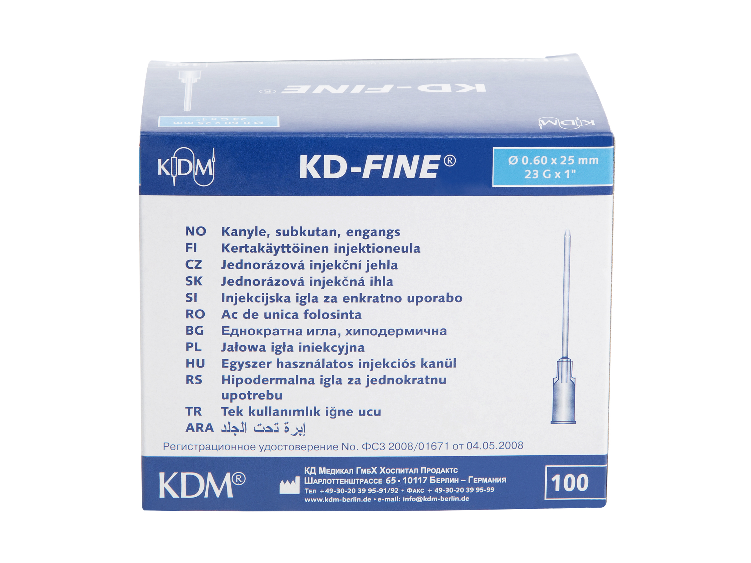 OneMed KDM KD-fine kanyler til injeksjon, 0,6x25 mm, 23x1". blå, 100 stk.