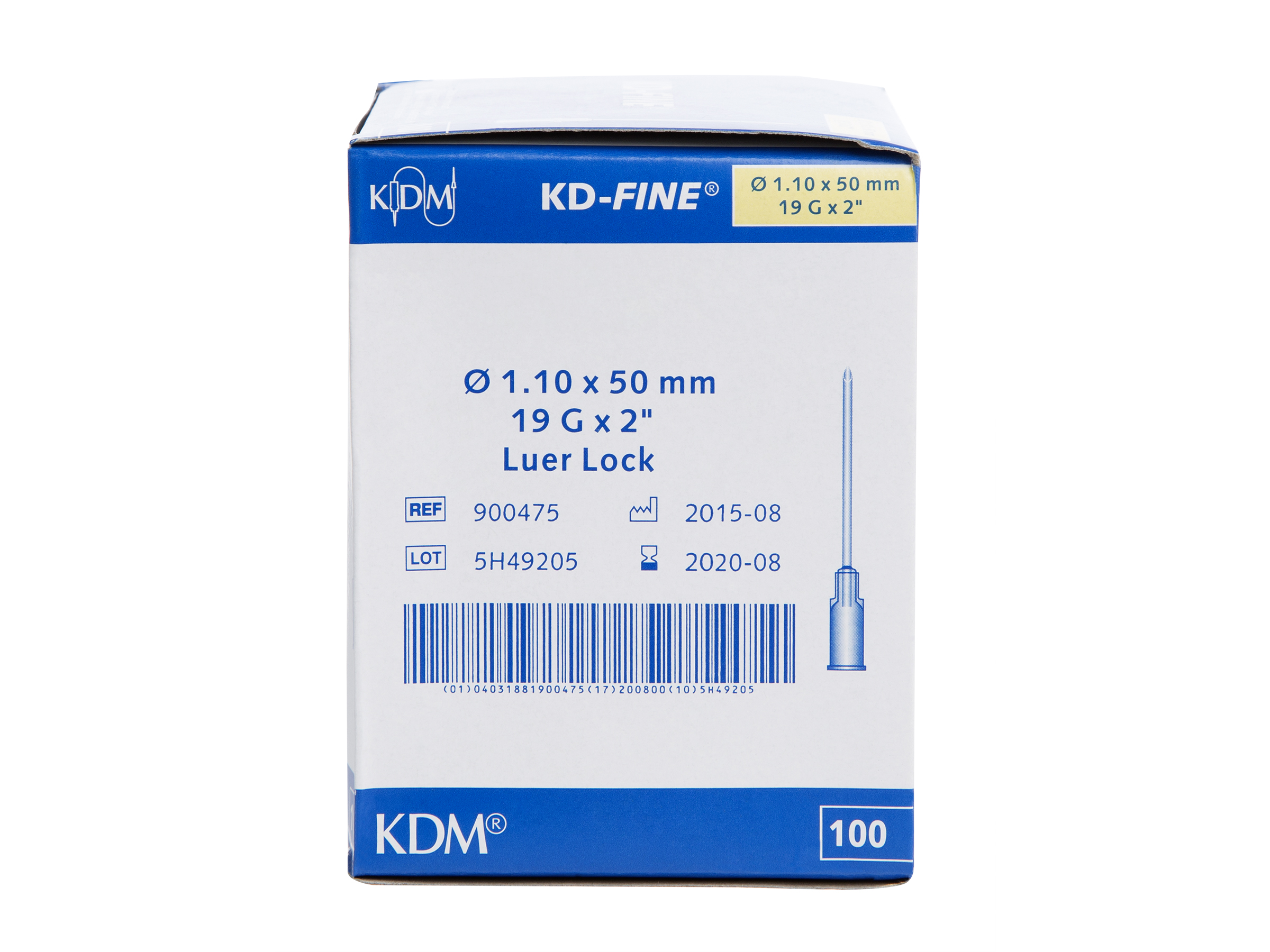 One Med KDM KD-fine kanyler til injeksjon, 1,1x 50 mm, 19G X 2", lysgul, 100 stk.