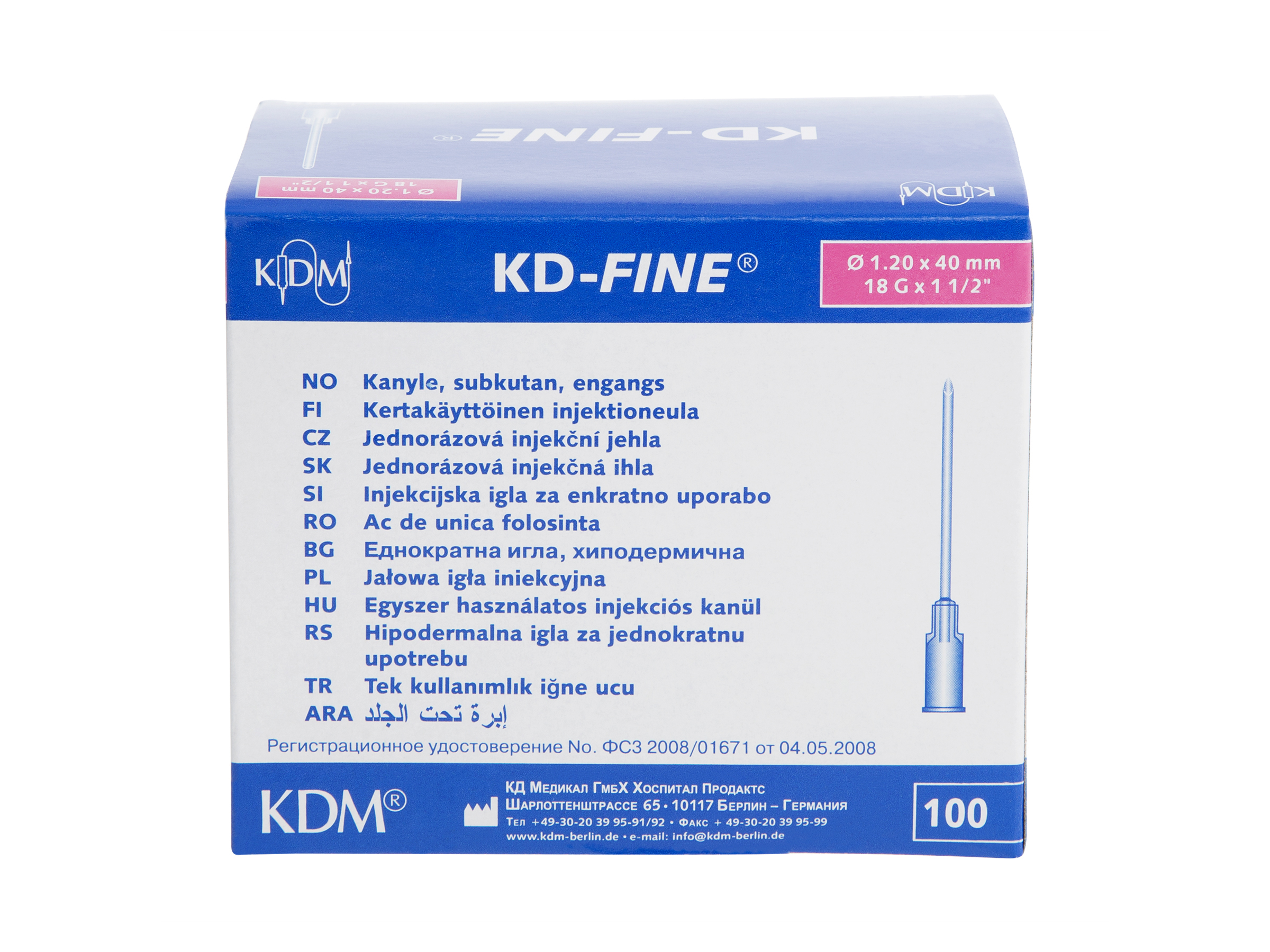 OneMed KDM KD-fine kanyler til injeksjon, 1,2x40mm, 18G X 11/2", rosa, 100 stk.