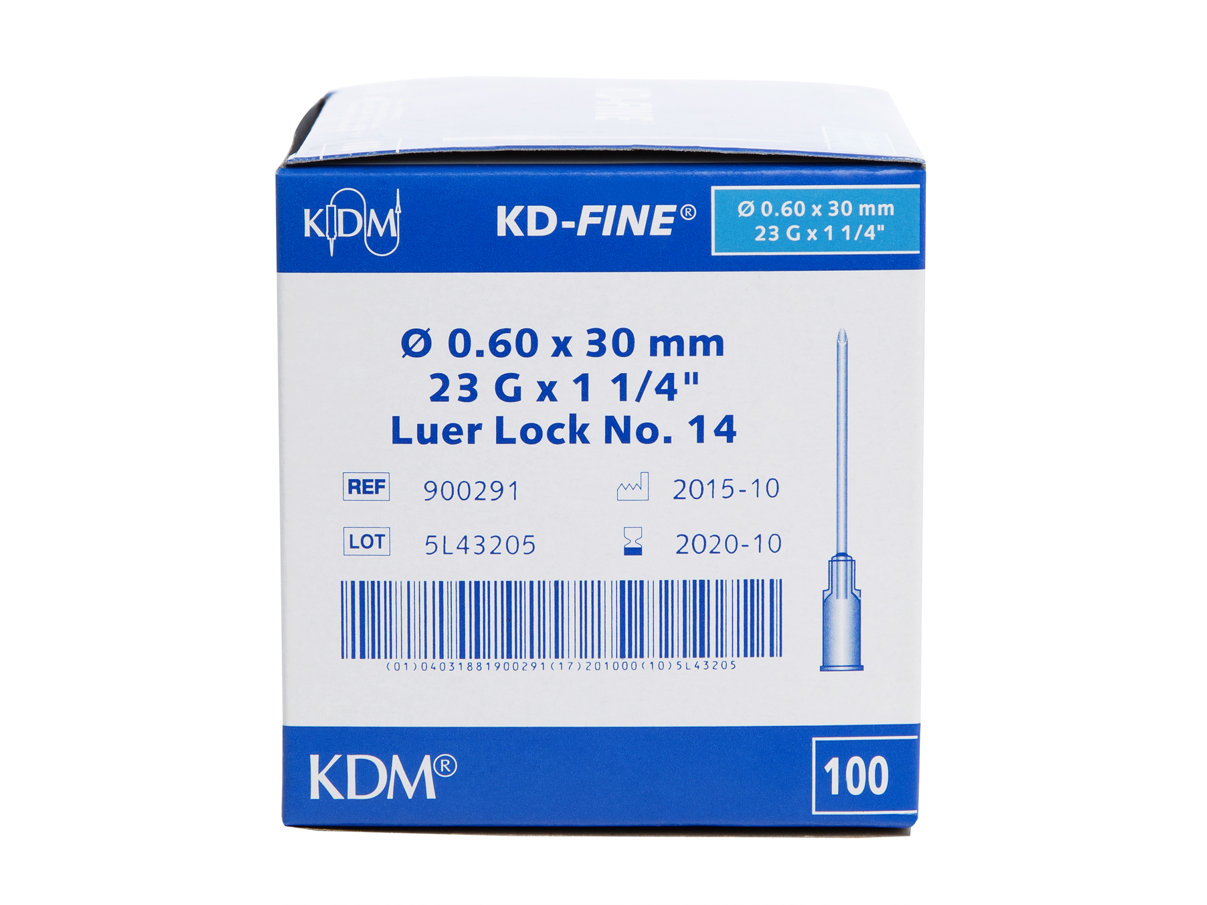 KDM KD-fine kanyler til injeksjon, 0,6x30mm, 23G X 11/4", blå,100 stk.