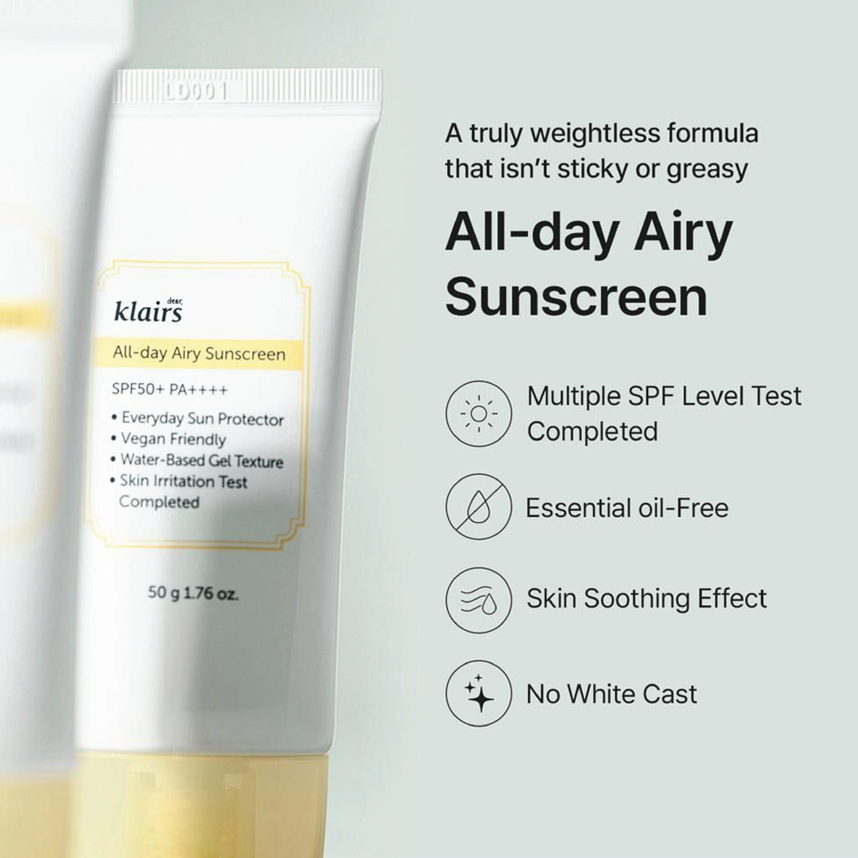 Klairs All-day Airy Sunscreen SPF50+ PA++++, 50 ml
