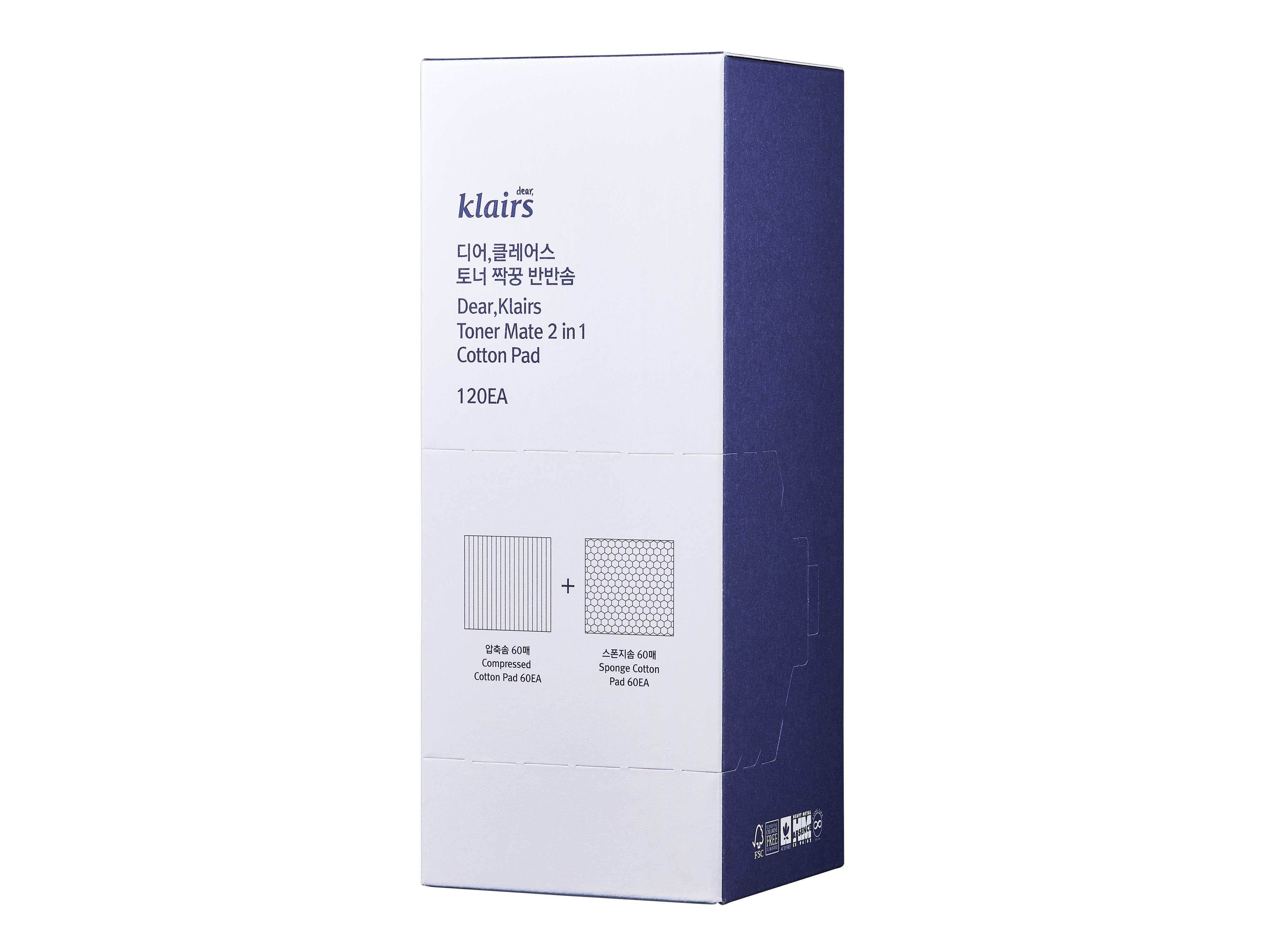 Klairs Toner Mate 2 in 1 Cotton pad, 120 stk.