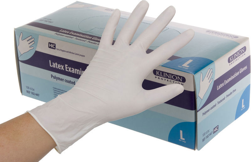 Klinion Hanske Latex, Uten pudder str L, Latexhanske kort 240mm, 100 stk.