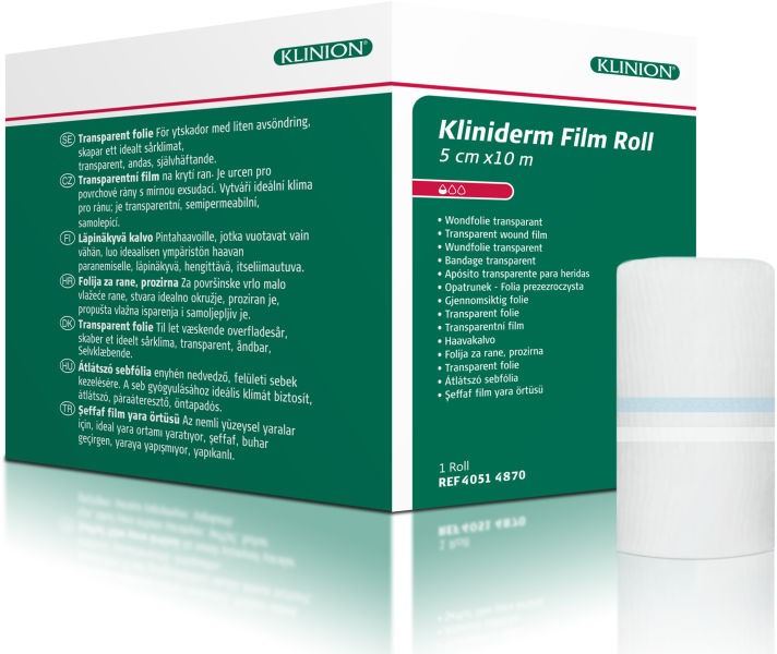 Klinion Kliniderm Bandasje transparent Film Roll, 5cmx10m, 1 stk.