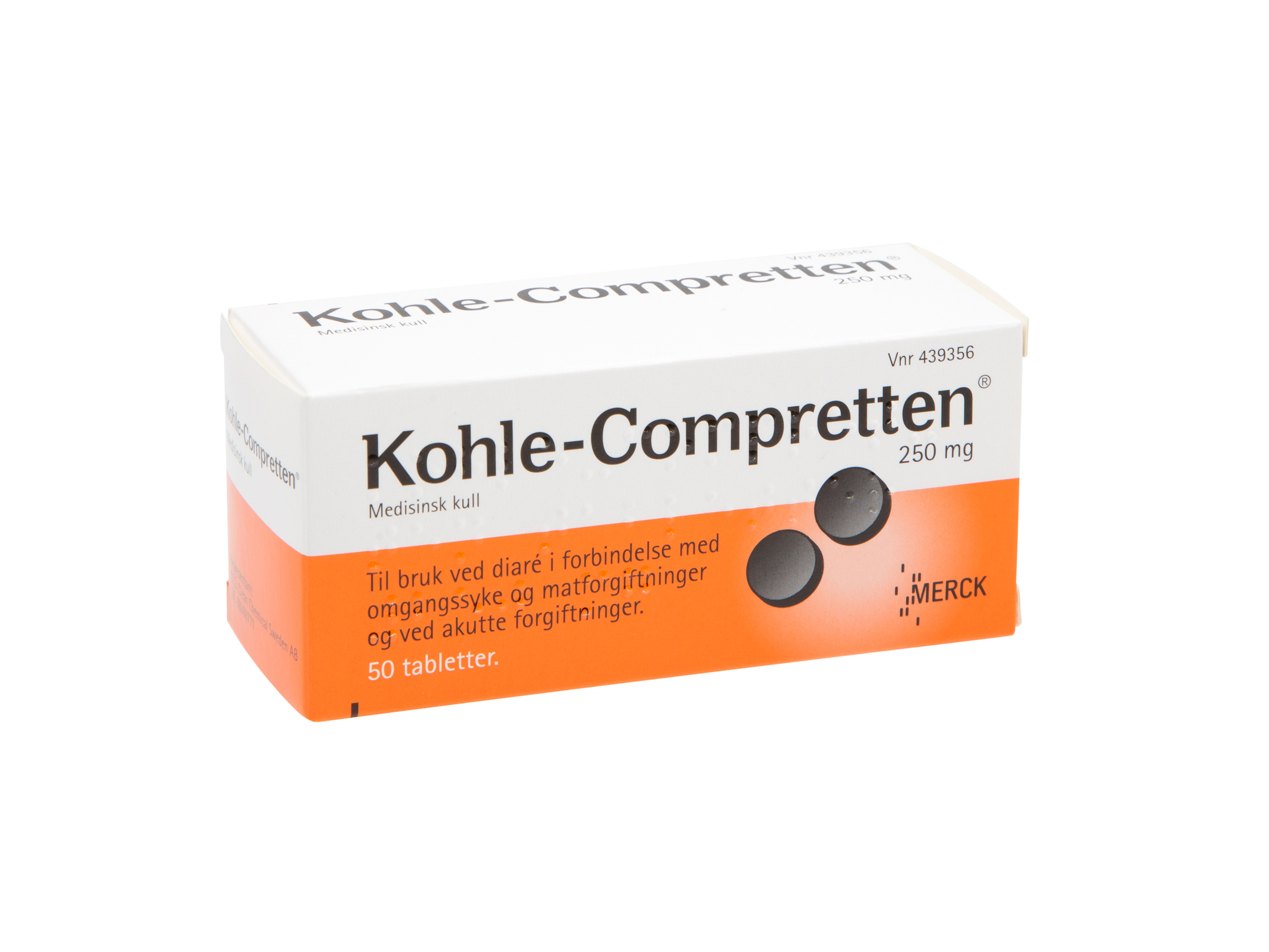 Kohle-Compretten Tabletter 250mg, 50 stk. på brett