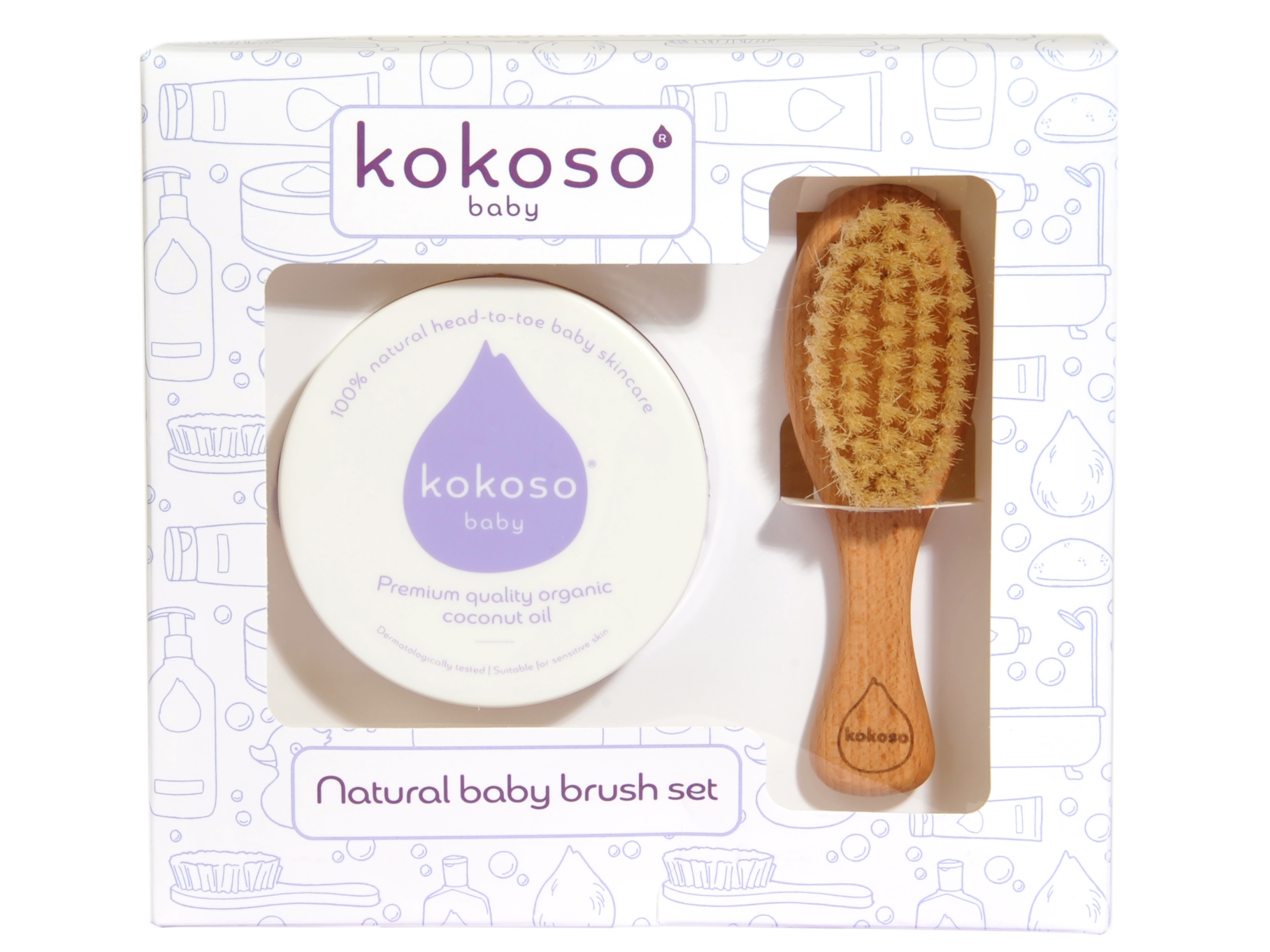 Kokoso Baby Baby Gavesett med Kokoso Baby Olje og Naturbørste, 1 stk.