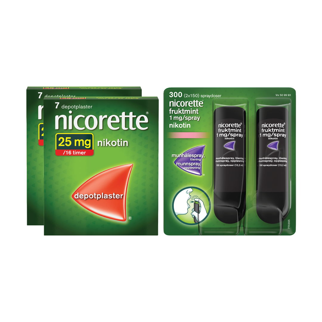 Kombinasjonspakke røykeslutt - 1 mg munnspray + 25mg/16 timer depotplaster