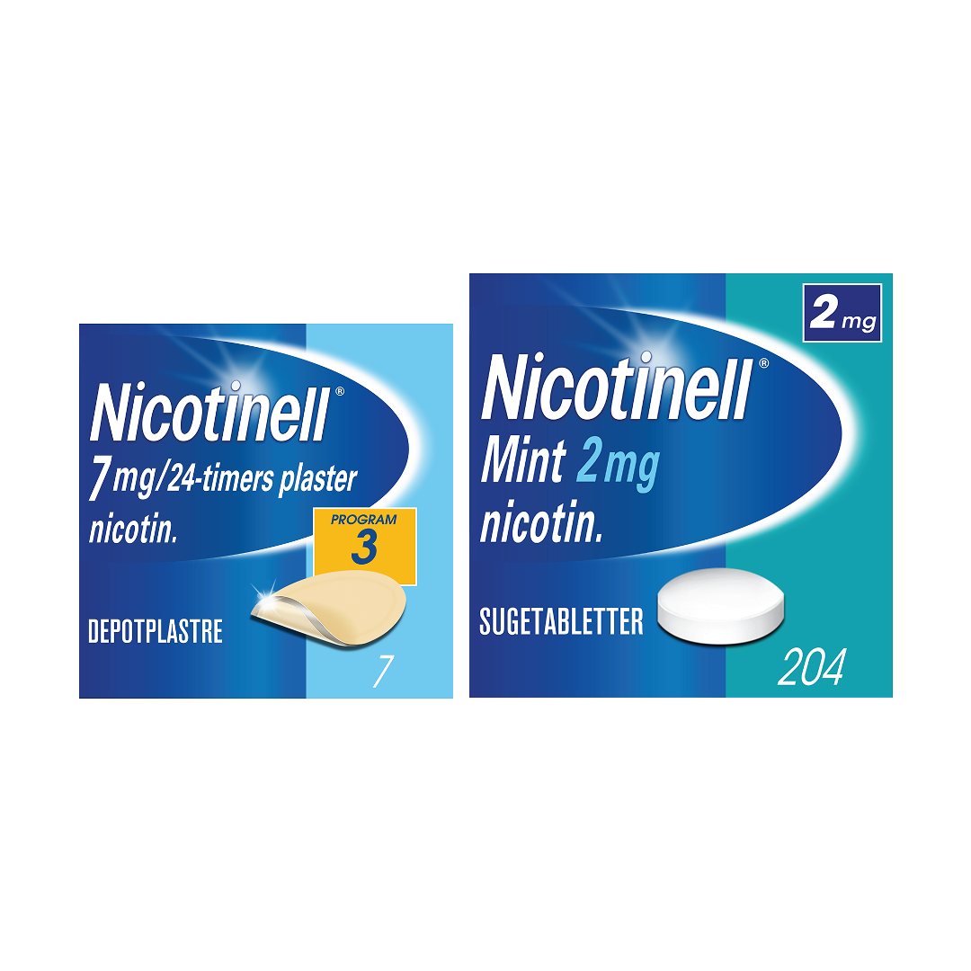 Kombinasjonspakke røykeslutt - 2 mg sugetablett + 7 mg/ 24 timer depotplaster