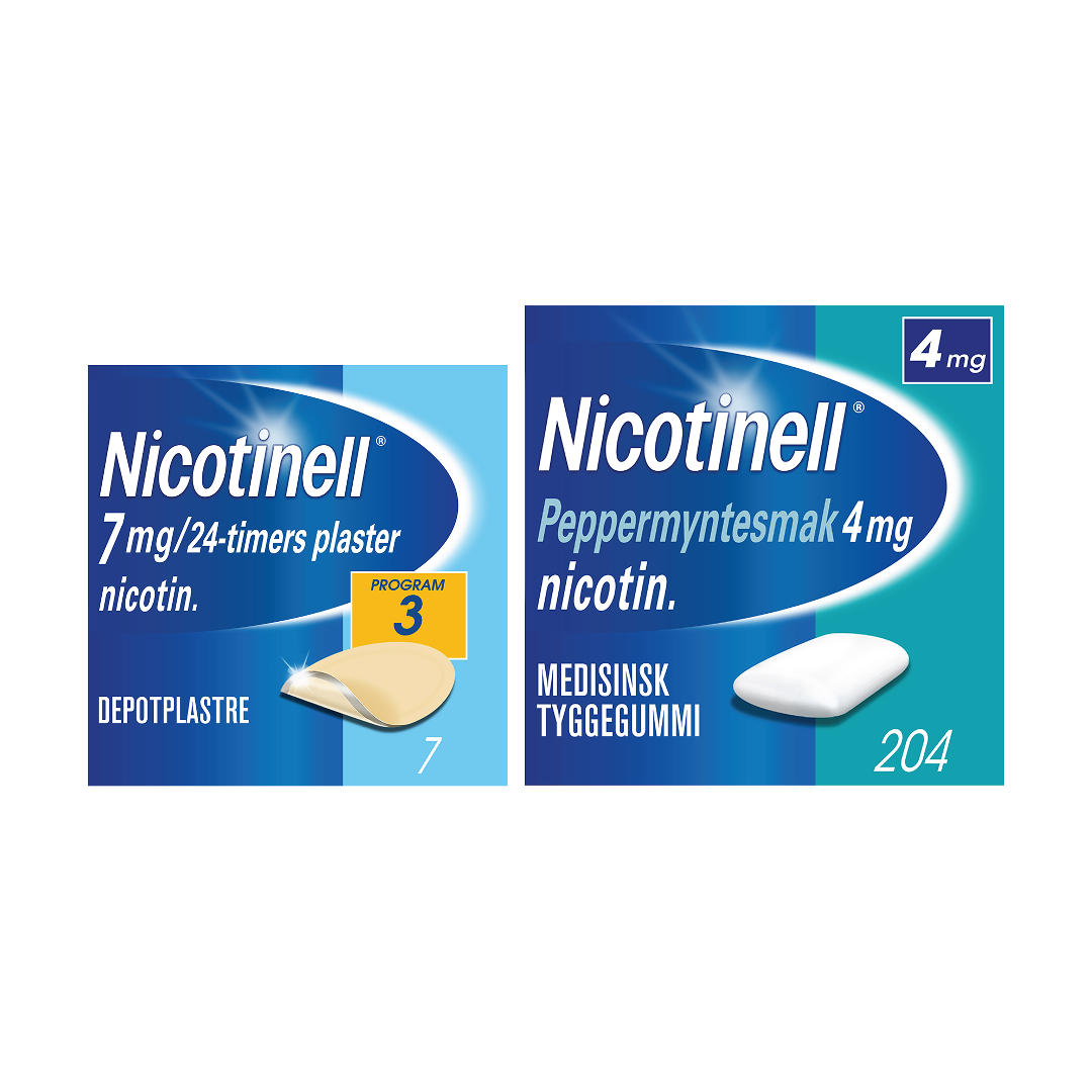 Kombinasjonspakke røykeslutt - 2 mg tyggegummi + 7 mg/24 timer depotplaster