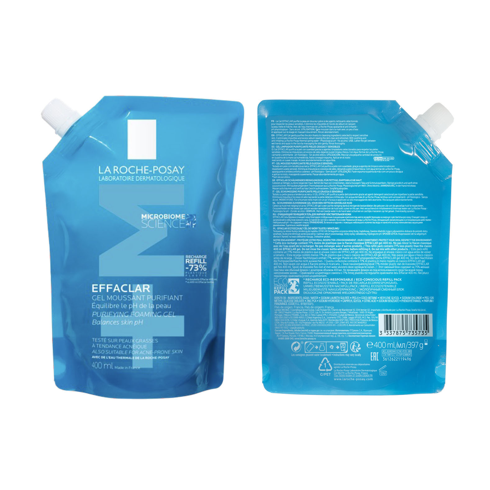La Roche-Posay Effaclar Cleansing Gel +M Refill, 400 ml