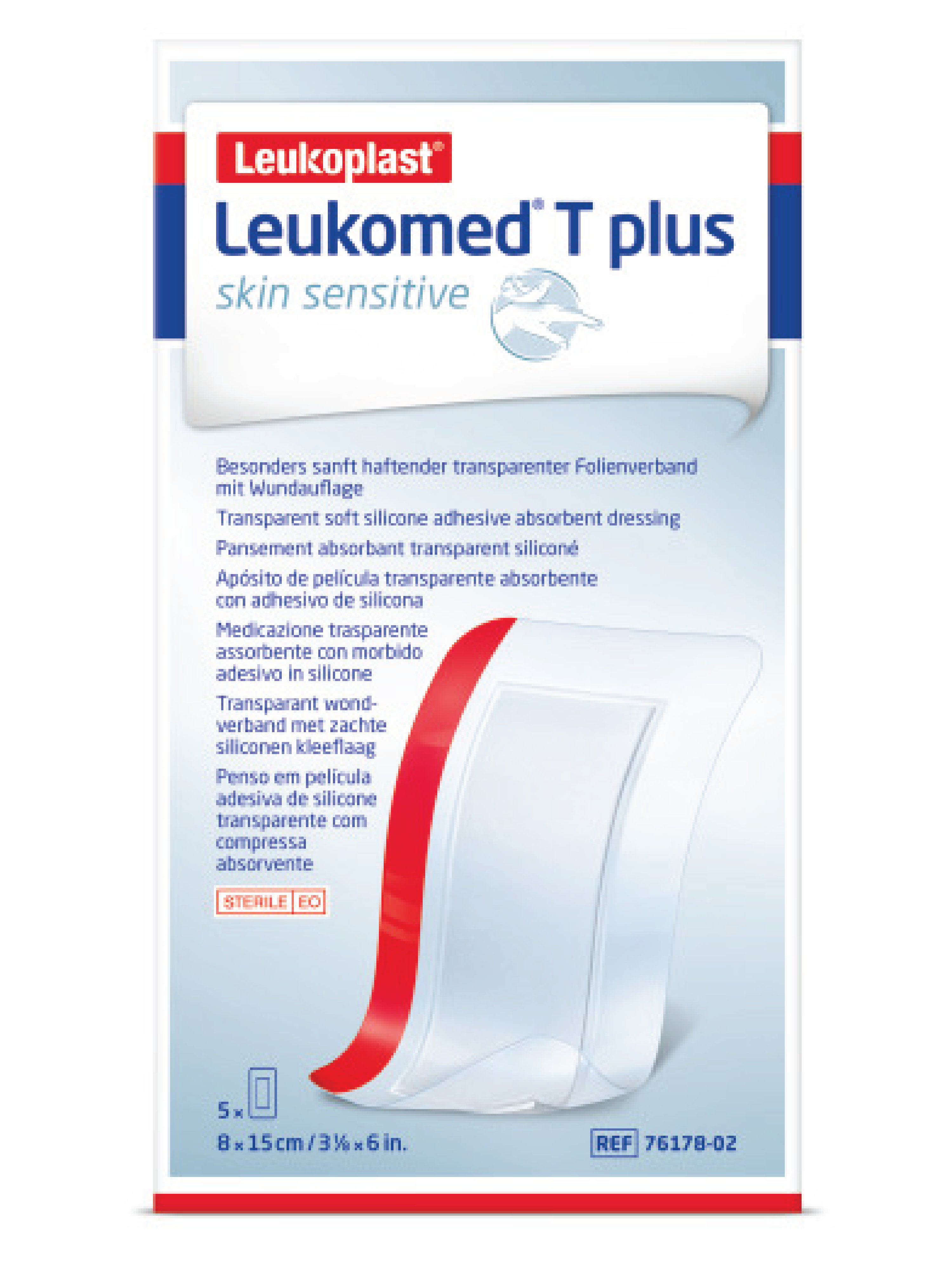 Leukoplast Leukomed T-Plus Skin Sensitive Filmbandasje, 8x15cm, 5 stk.