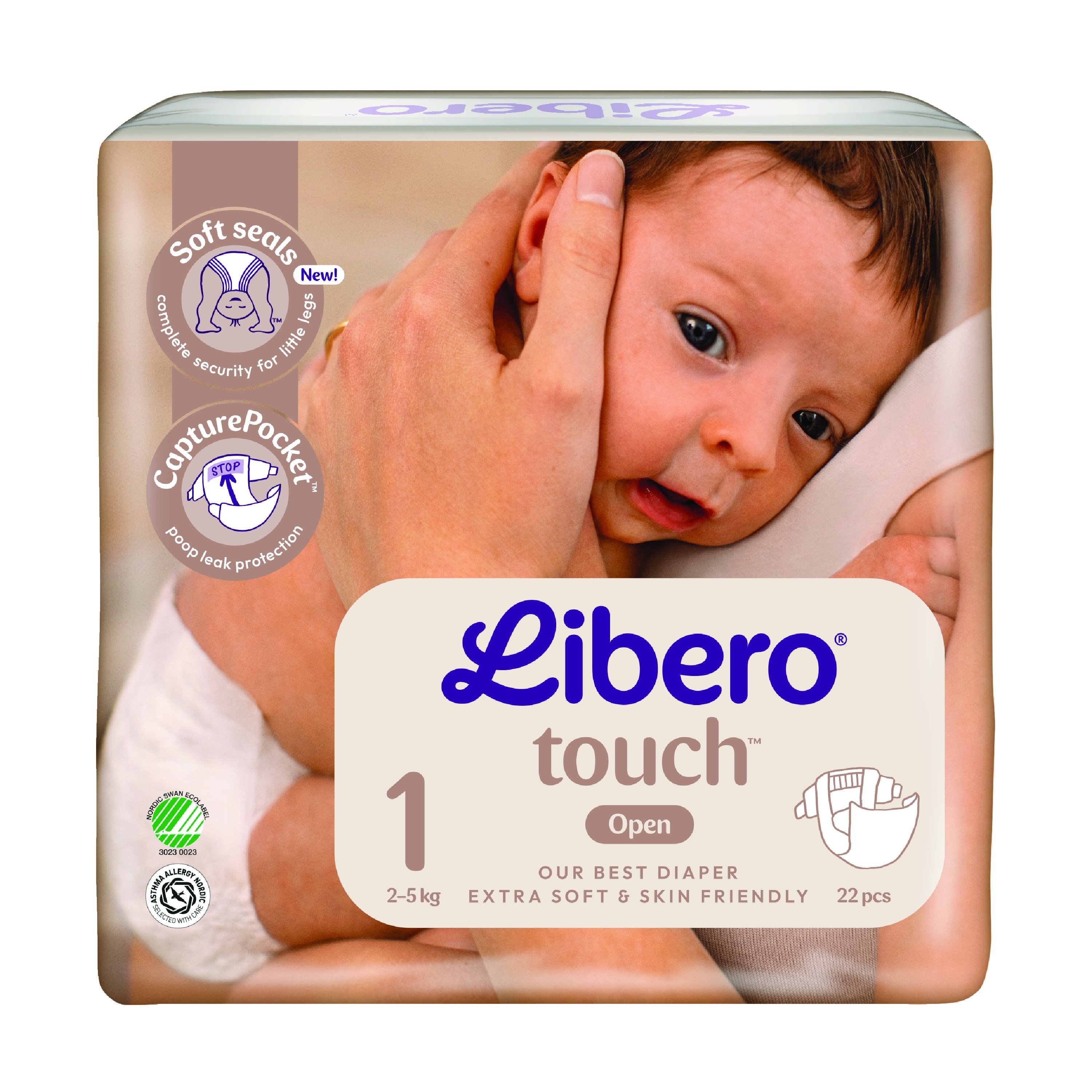 Libero Touch 1 Åpne Bleier, 2-5 kg, 22 stk.