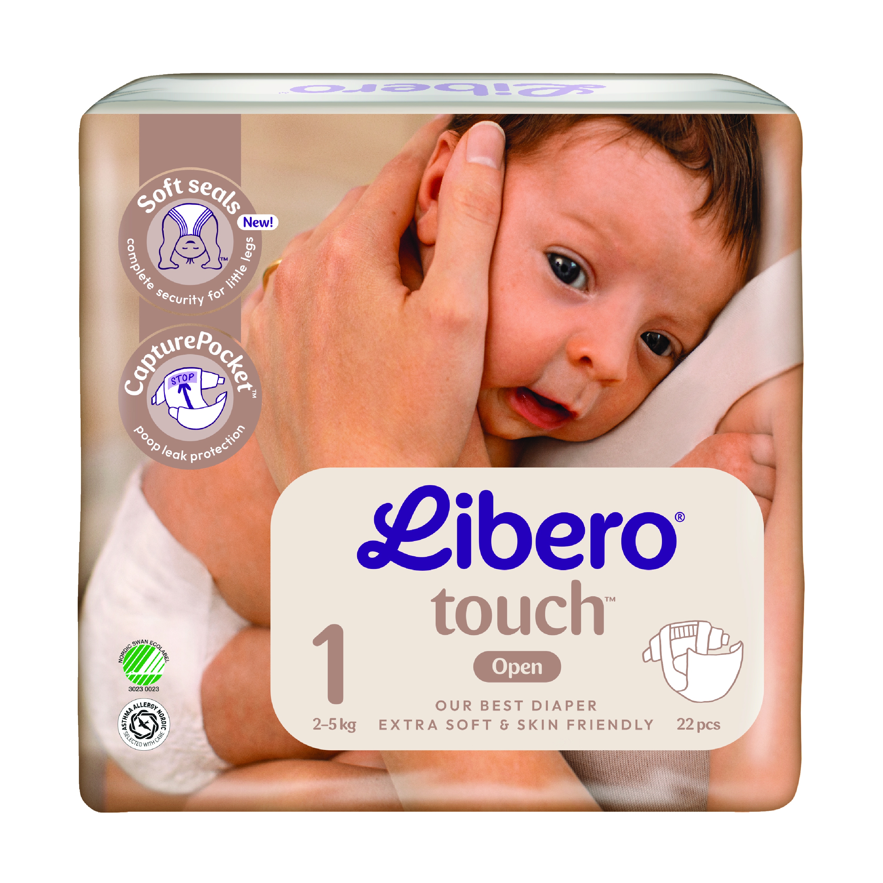 Touch 1 Åpne Bleier, 2-5 kg, 22 stk.