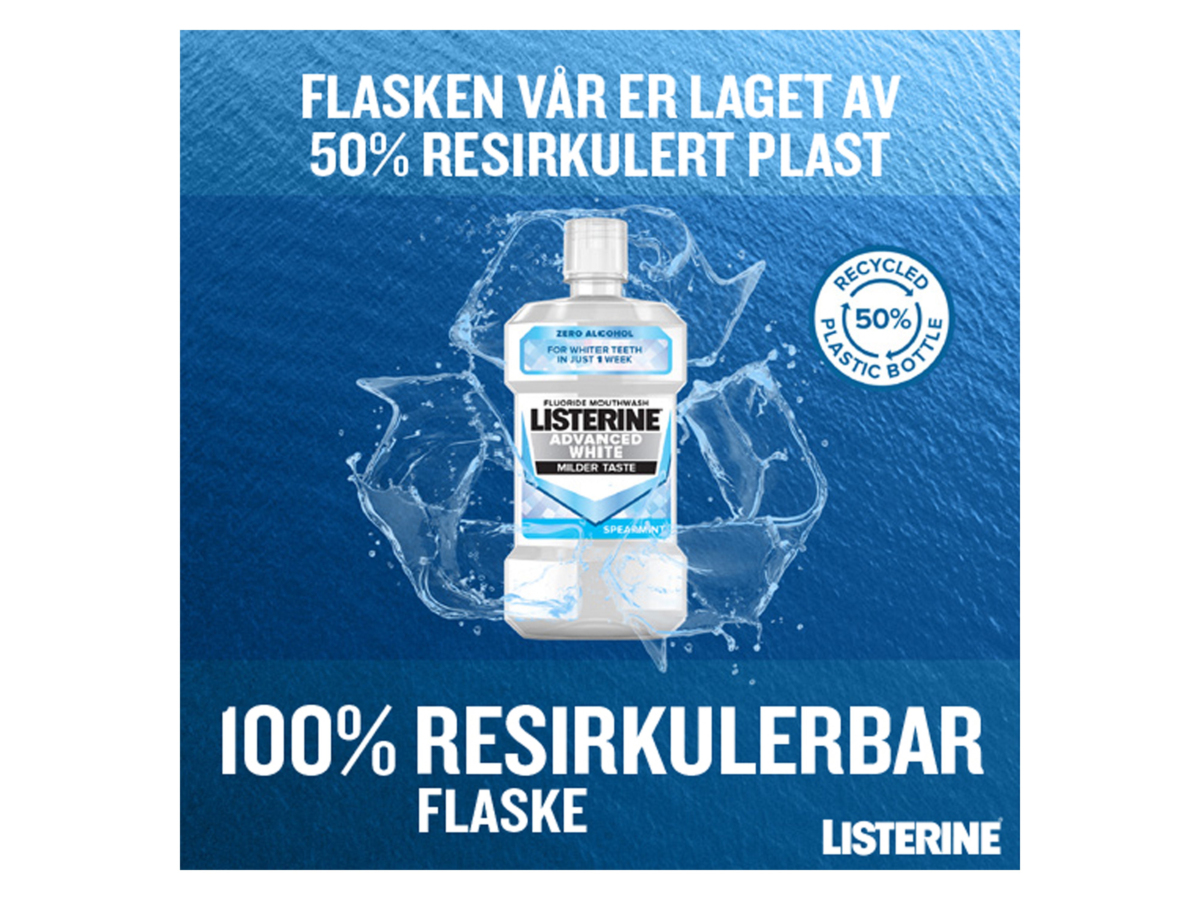 Listerine Advanced White Milder Taste Munnskyll, 500 ml