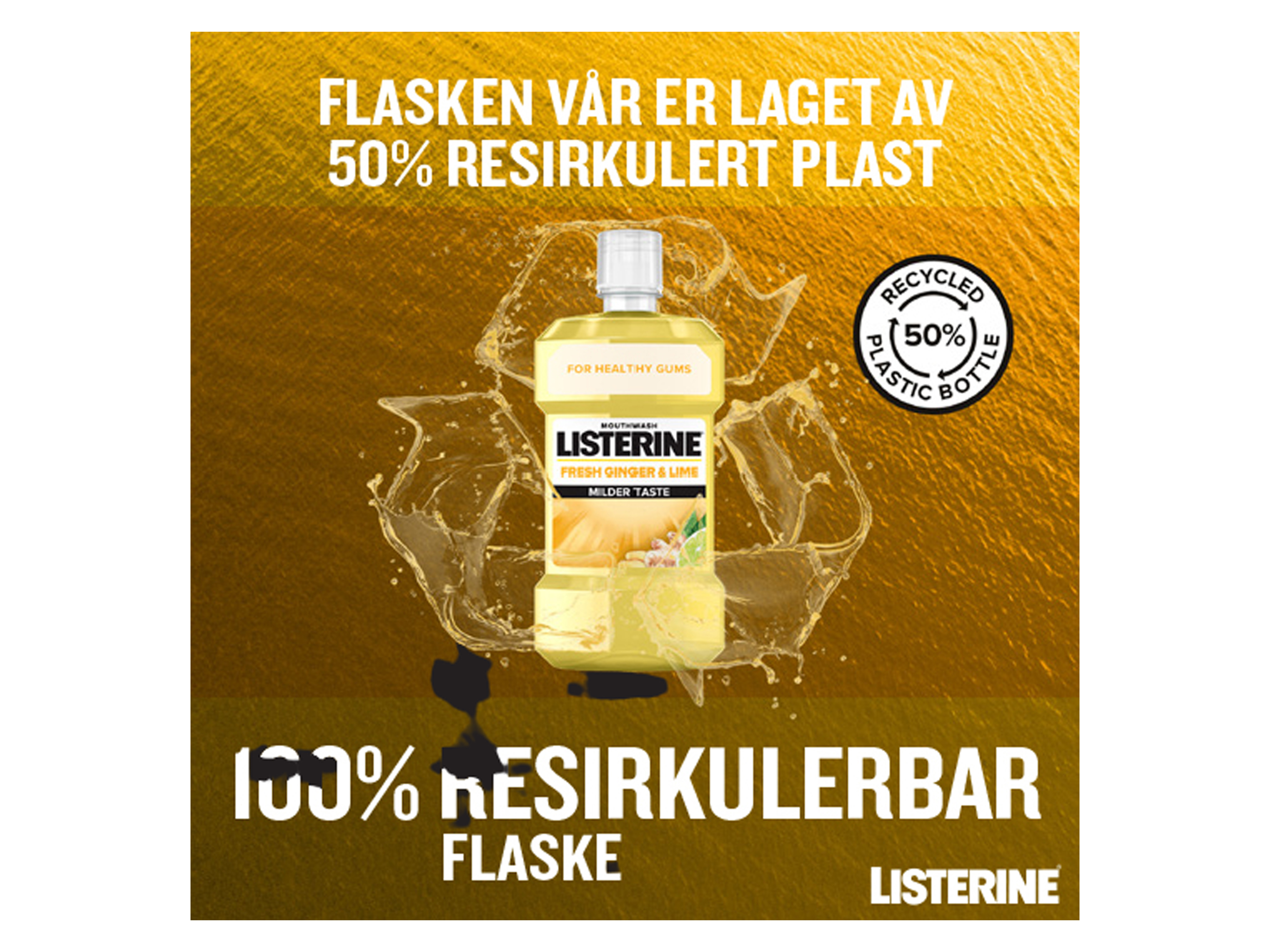 Listerine Fresh Ginger & Lime Milder Taste Munnskyll, 500 ml