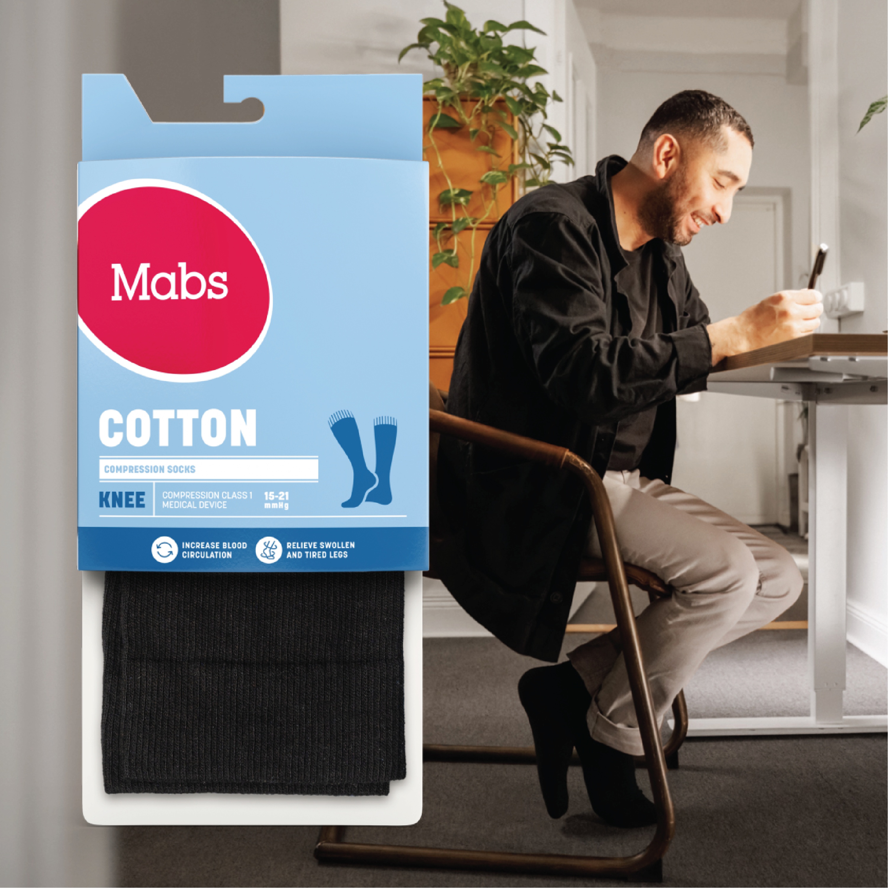 Mabs Bomull Knestrømpe Klasse 1, Large, sort, 1 par