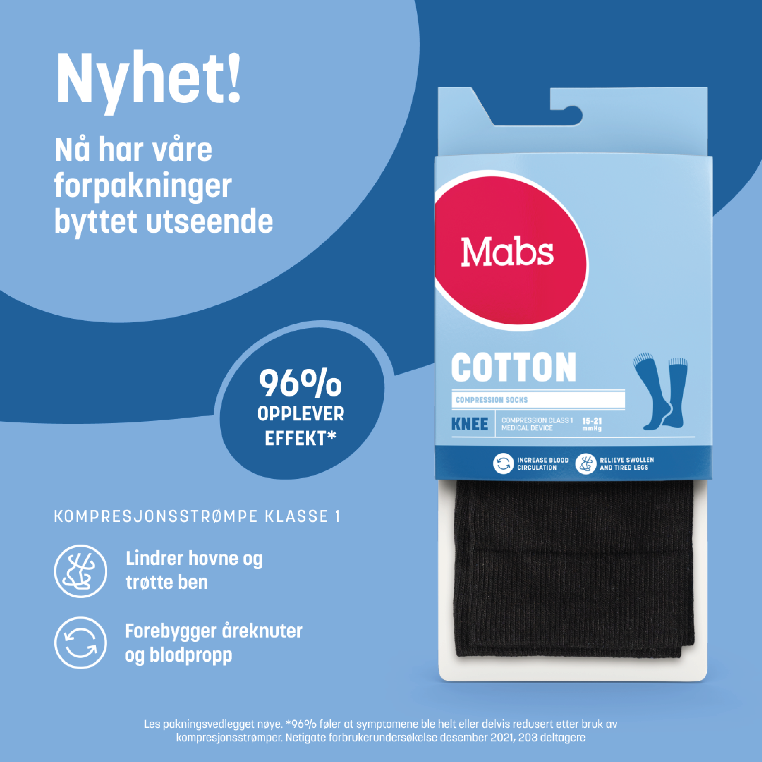 Mabs Bomull Knestrømpe Klasse 1, X-Large, sort, 1 par