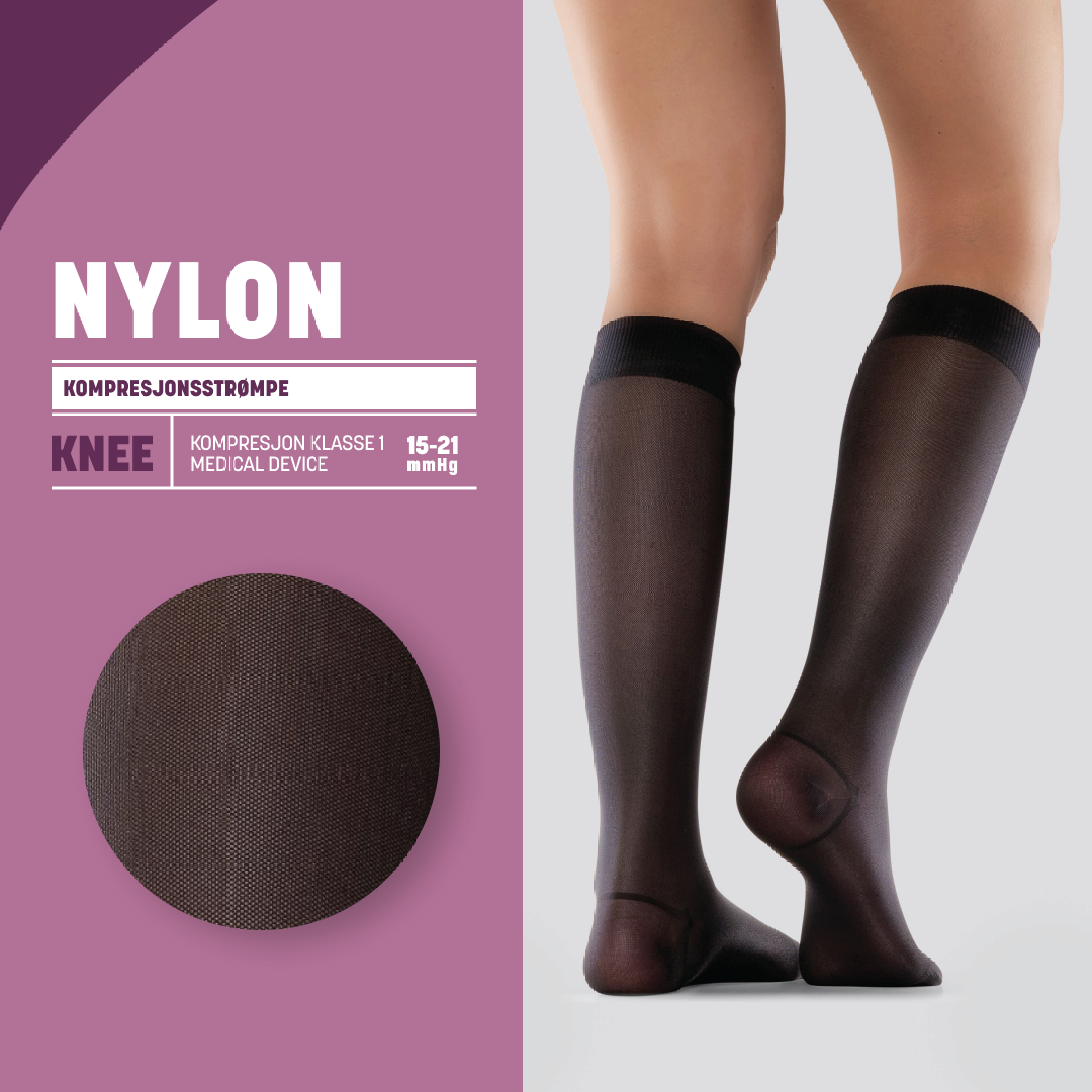 Mabs Nylon Knestrømpe Klasse 1, X-Large, sort, 1 par