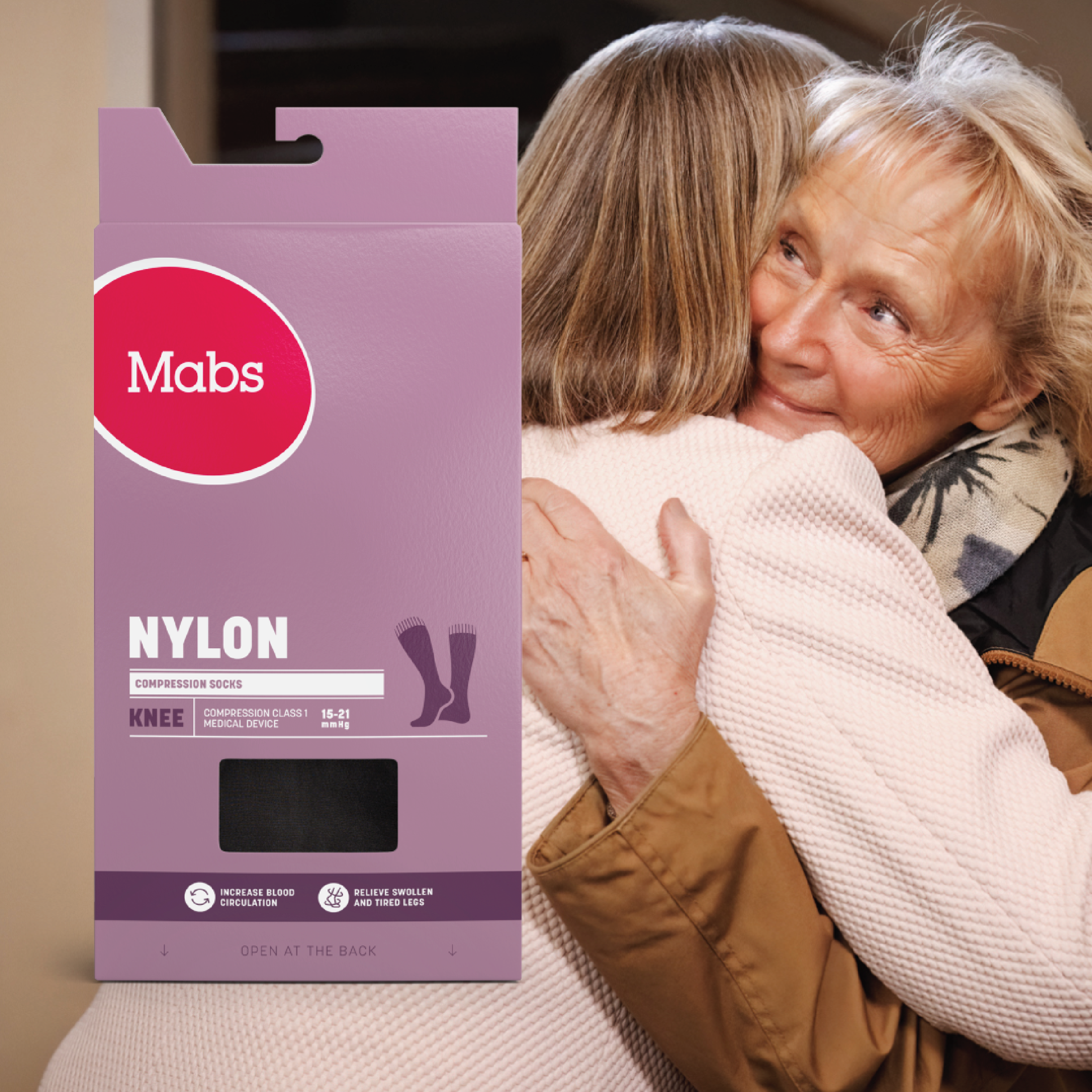 Mabs Nylon Knestrømpe Klasse 1, X-Large, sort, 1 par