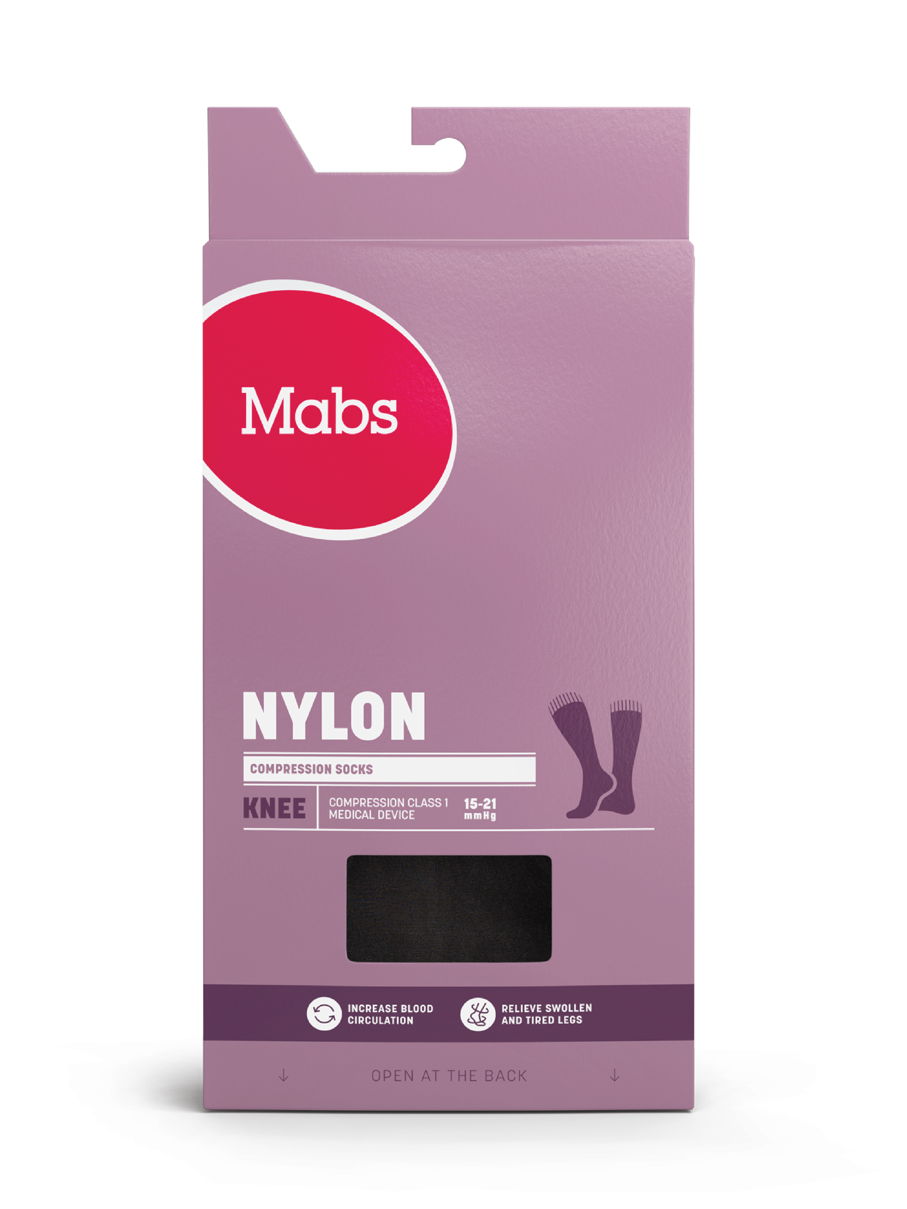 Mabs Nylon Knestrømpe Klasse 1, Medium, sort, 1 par