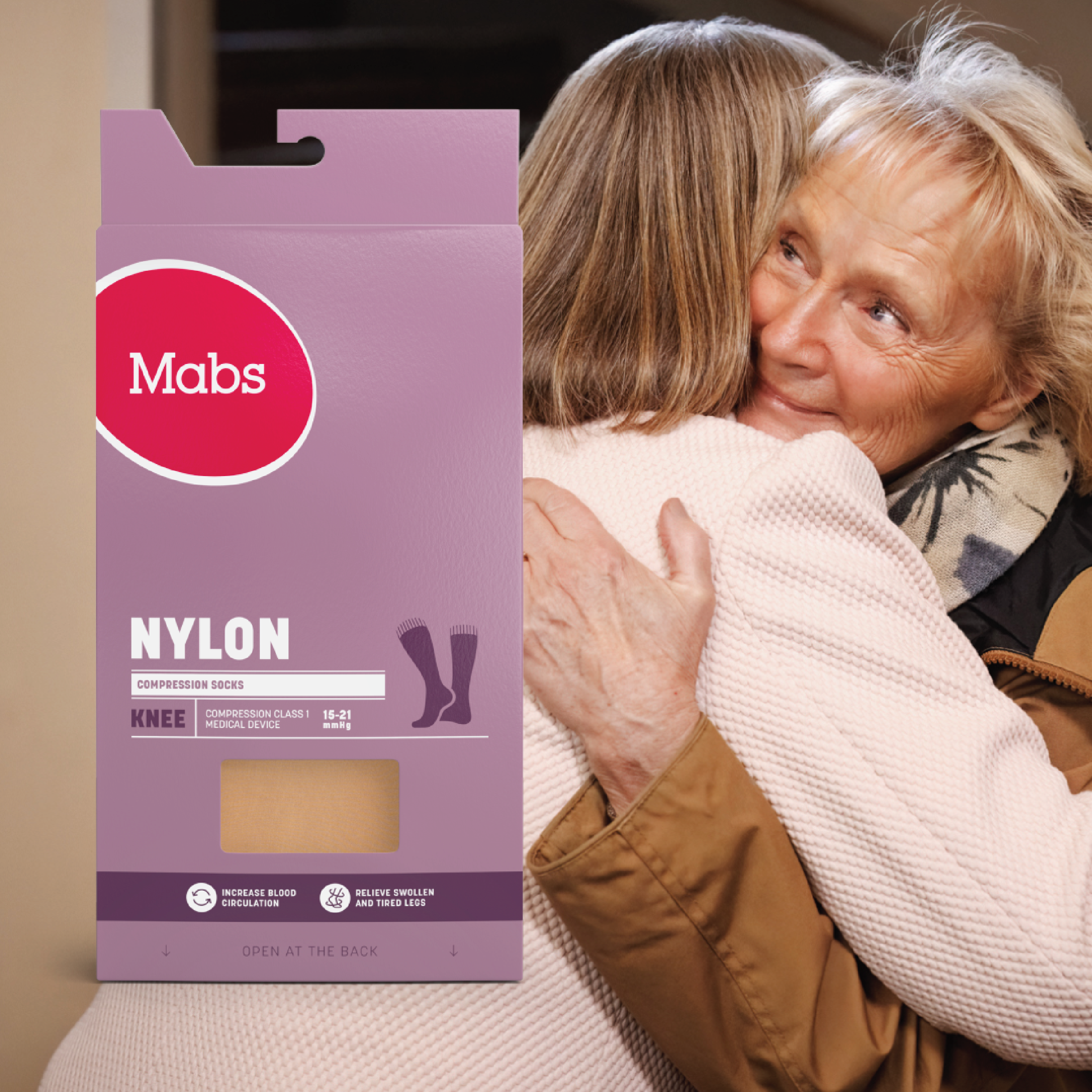 Mabs Nylon Knestrømpe Klasse 1, Medium, sand, 1 par