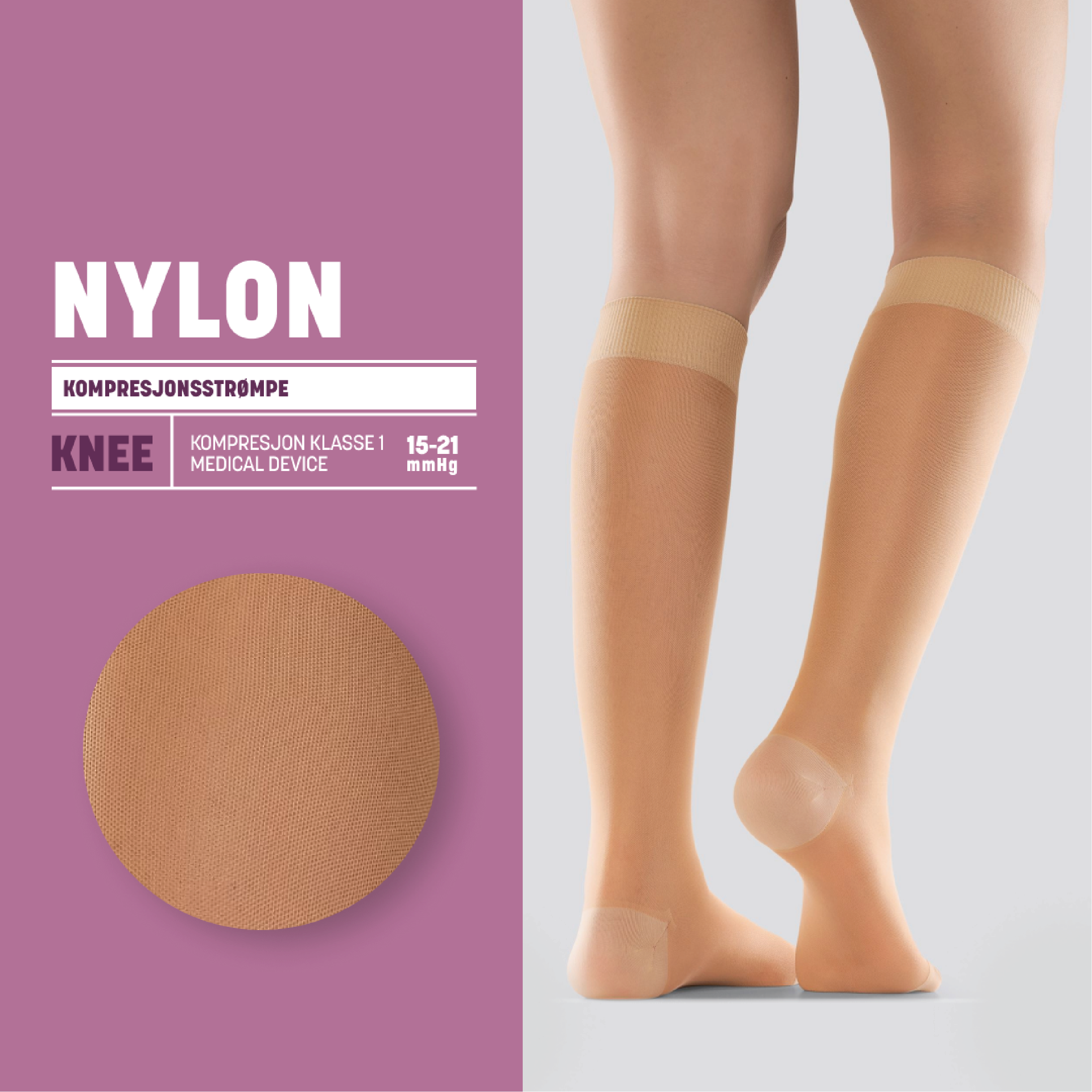 Mabs Nylon Knestrømpe Klasse 1, Medium, sand, 1 par