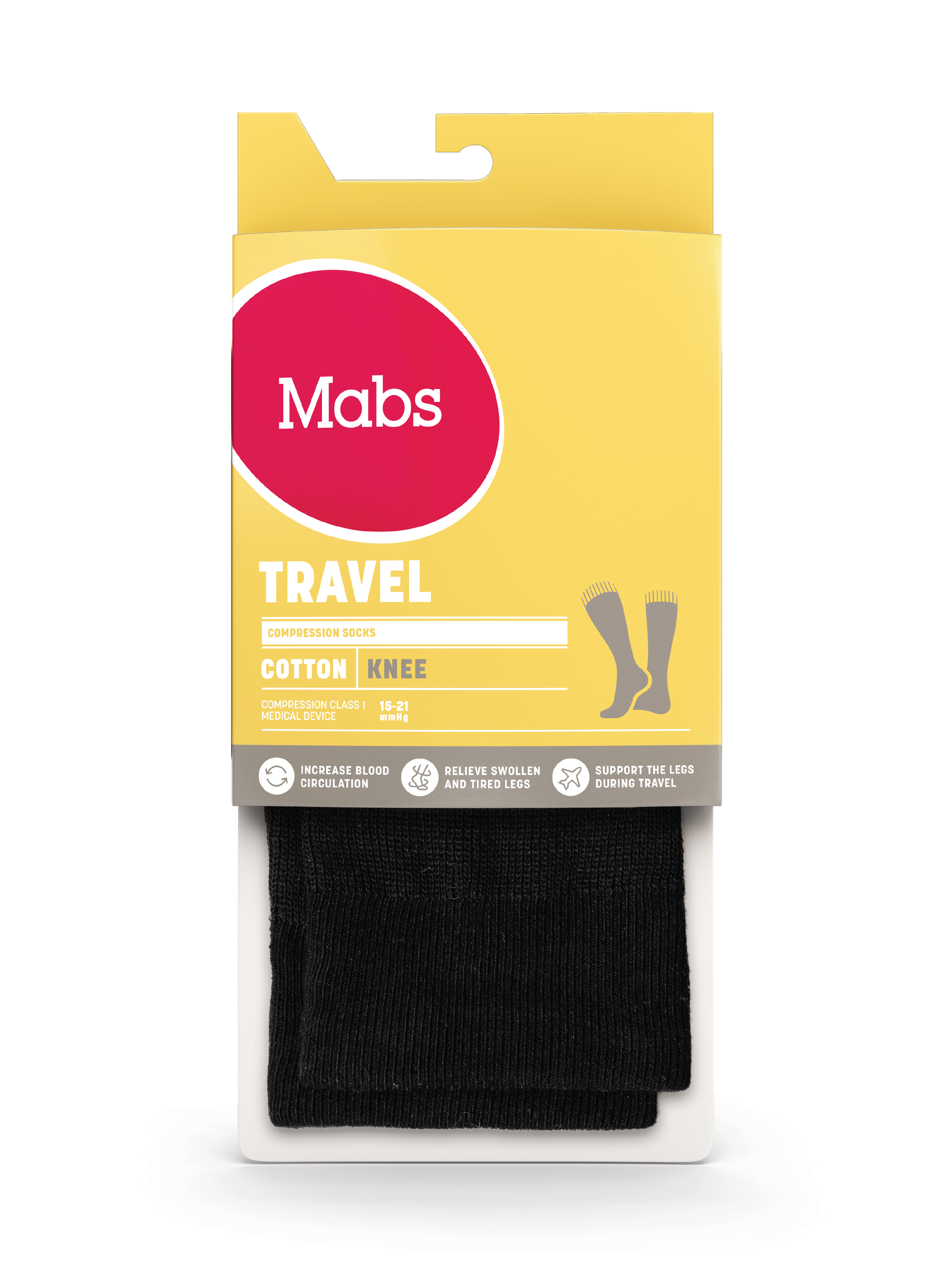 Mabs Travel Knestrømpe Klasse 1, Large, sort, 1 par