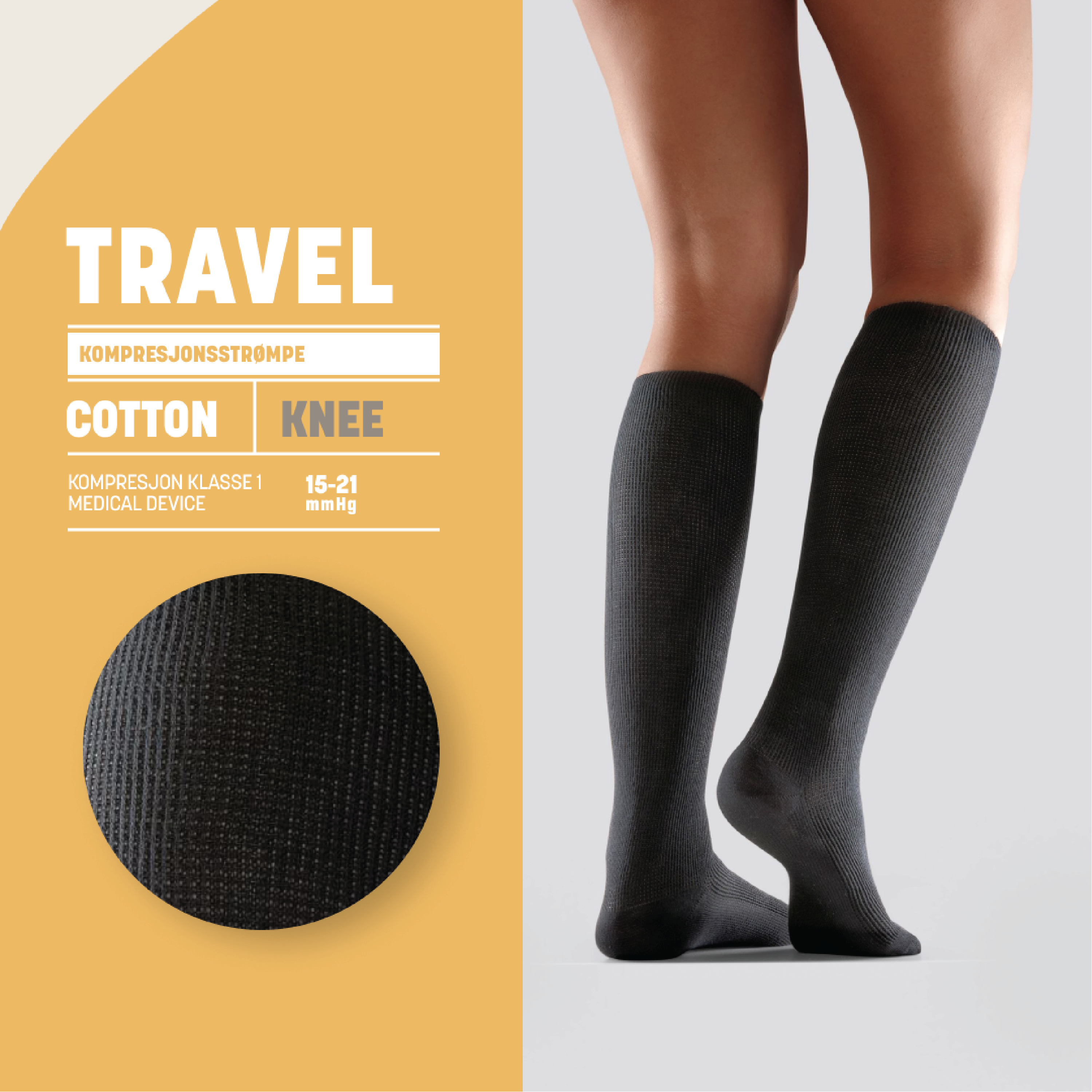 Mabs Travel Knestrømpe Klasse 1, Small, sort, 1 par