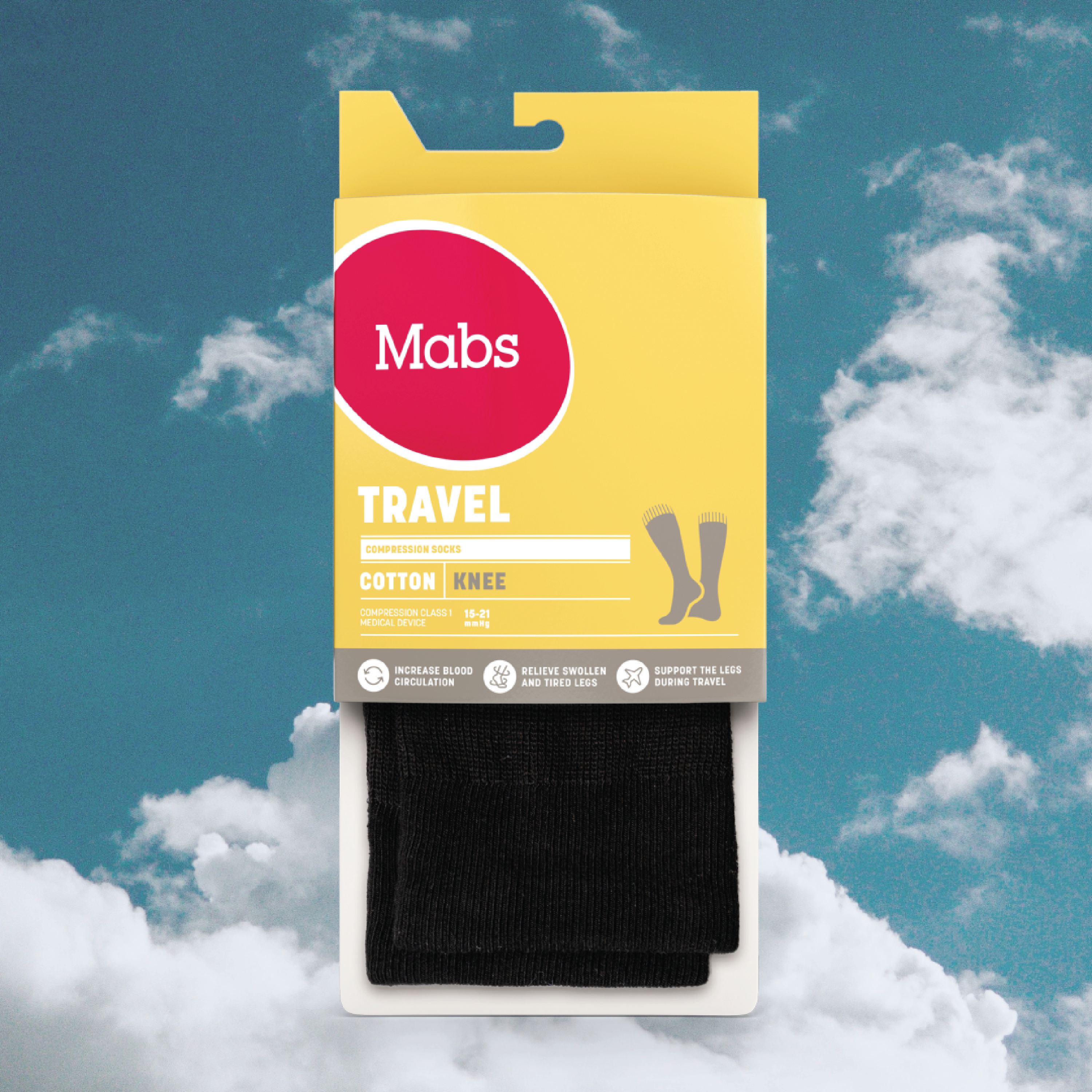 Mabs Travel Knestrømpe Klasse 1, Small, sort, 1 par