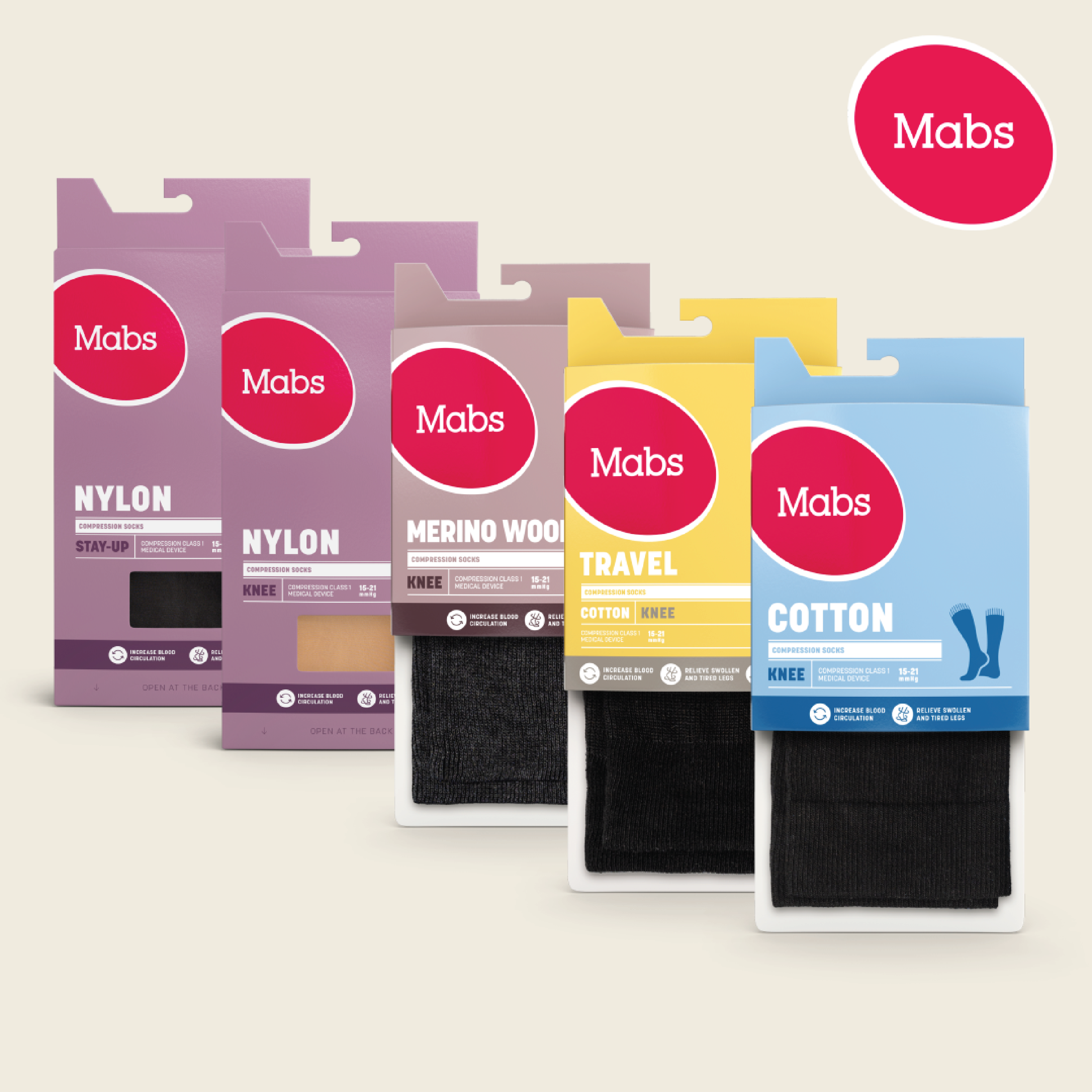 Mabs Travel Knestrømpe Klasse 1, Small, sort, 1 par