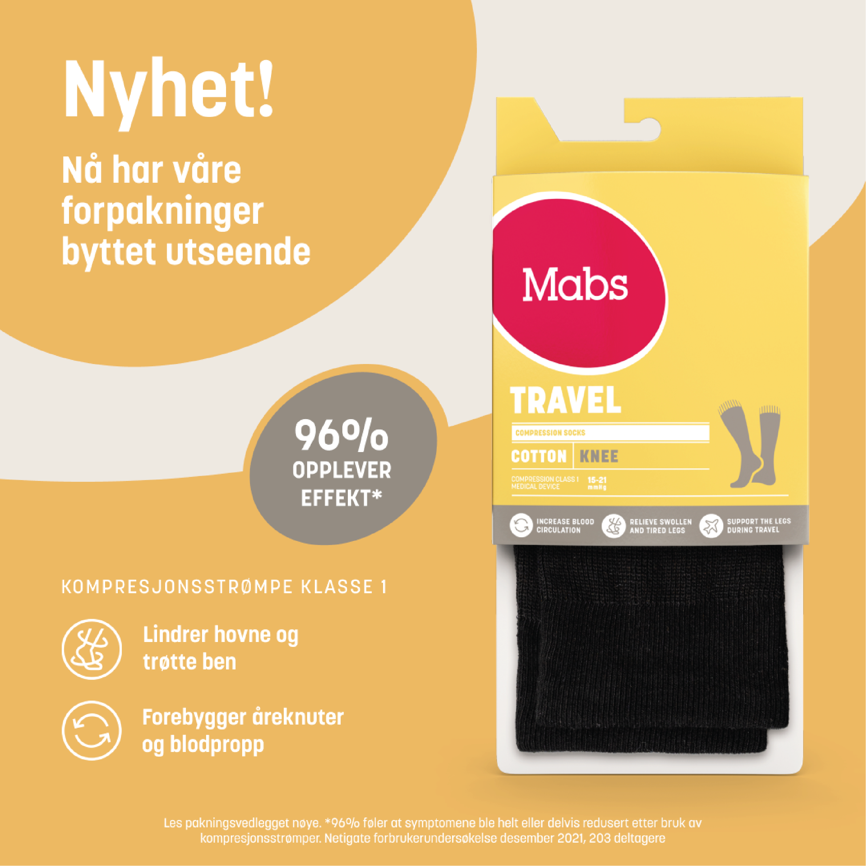 Mabs Travel Knestrømpe Klasse 1, Small, sort, 1 par