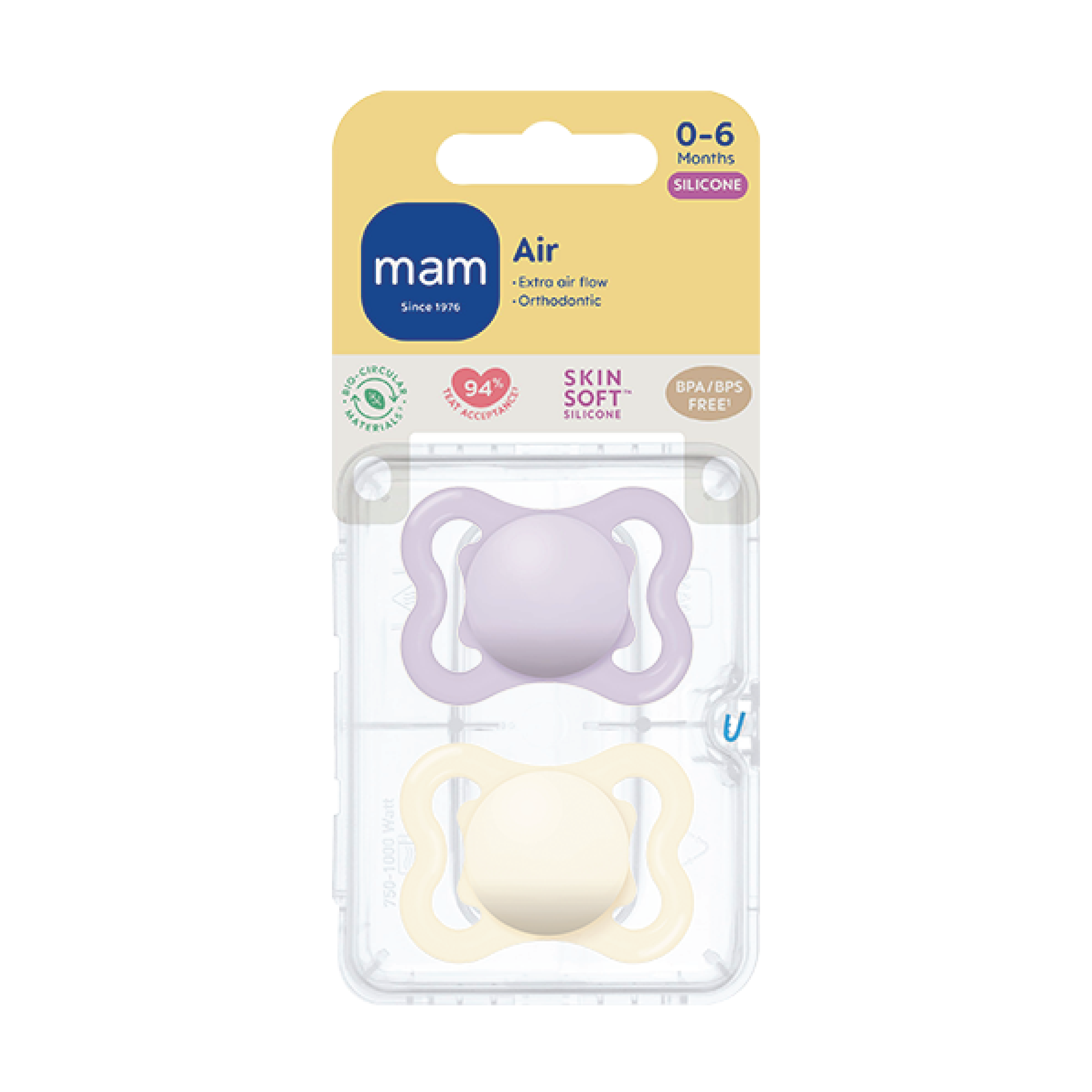MAM Air Silicone Smokk, 0-6 mnd, lilla/creme, 2 stk.