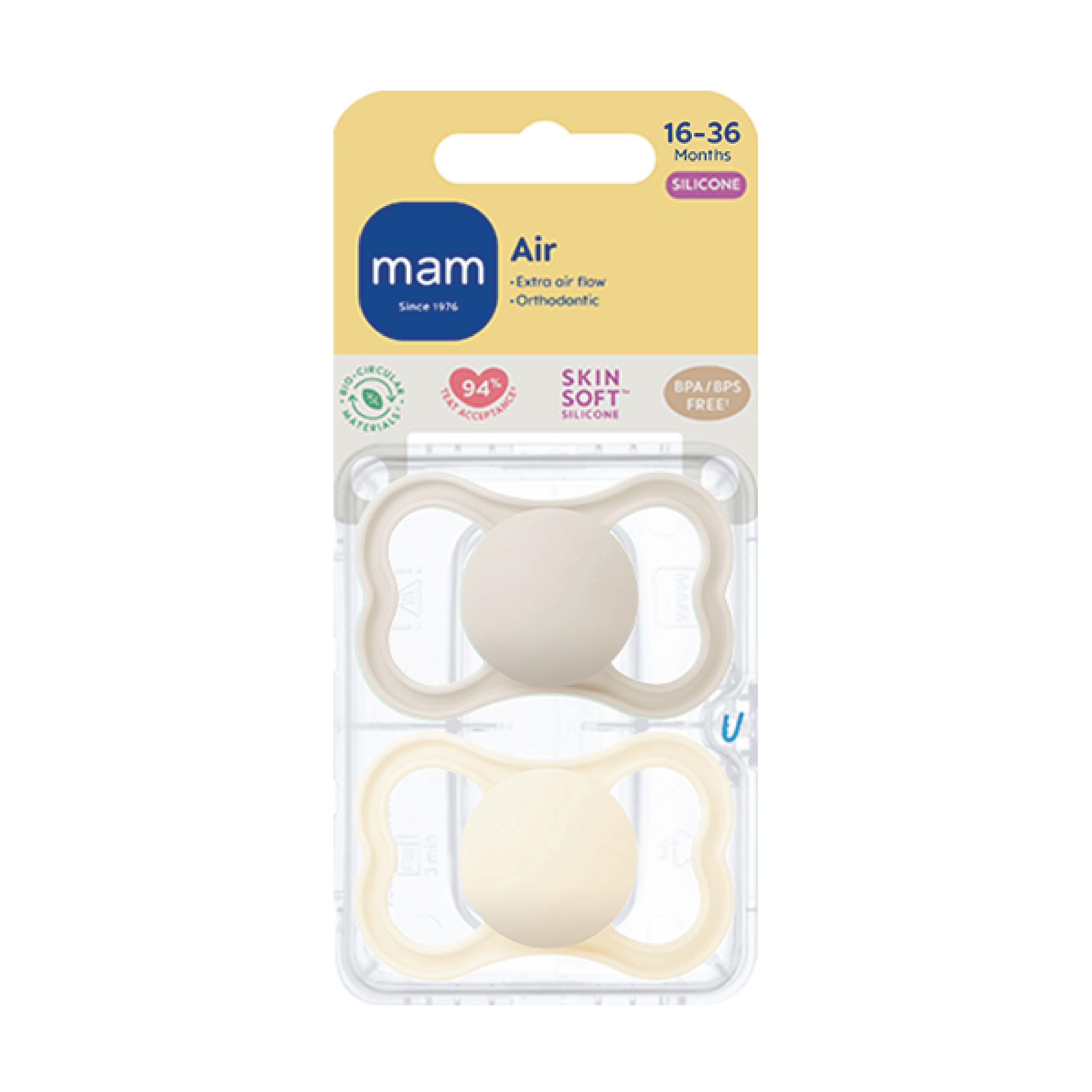 MAM Air Silicone Smokk, 16-36 mnd, beige/creme, 2 stk.
